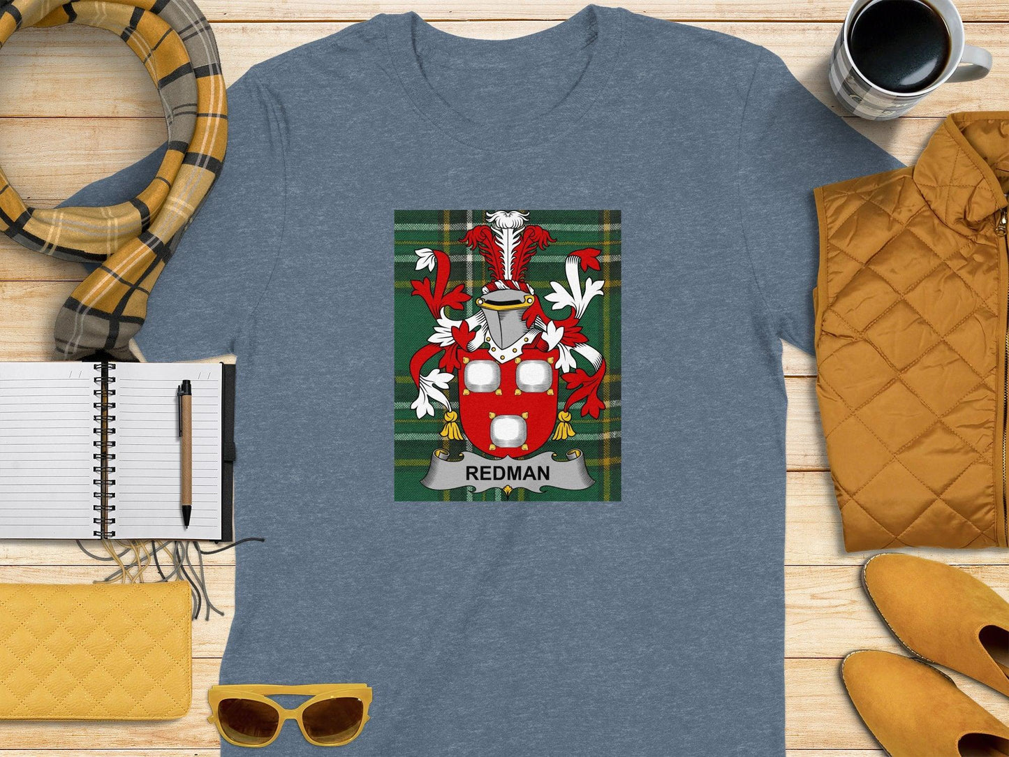 Redman Family Crest Irish National Tartan T-Shirt - Celtic Ancestry Gifts
