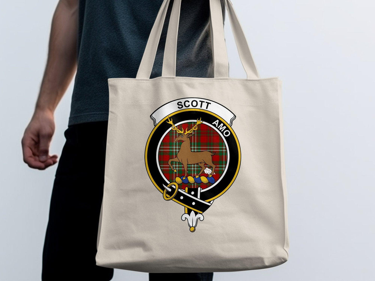 Scott Scottish Clan Crest Tartan Plaid Deer Tote Bags - Celtic Ancestry Gifts