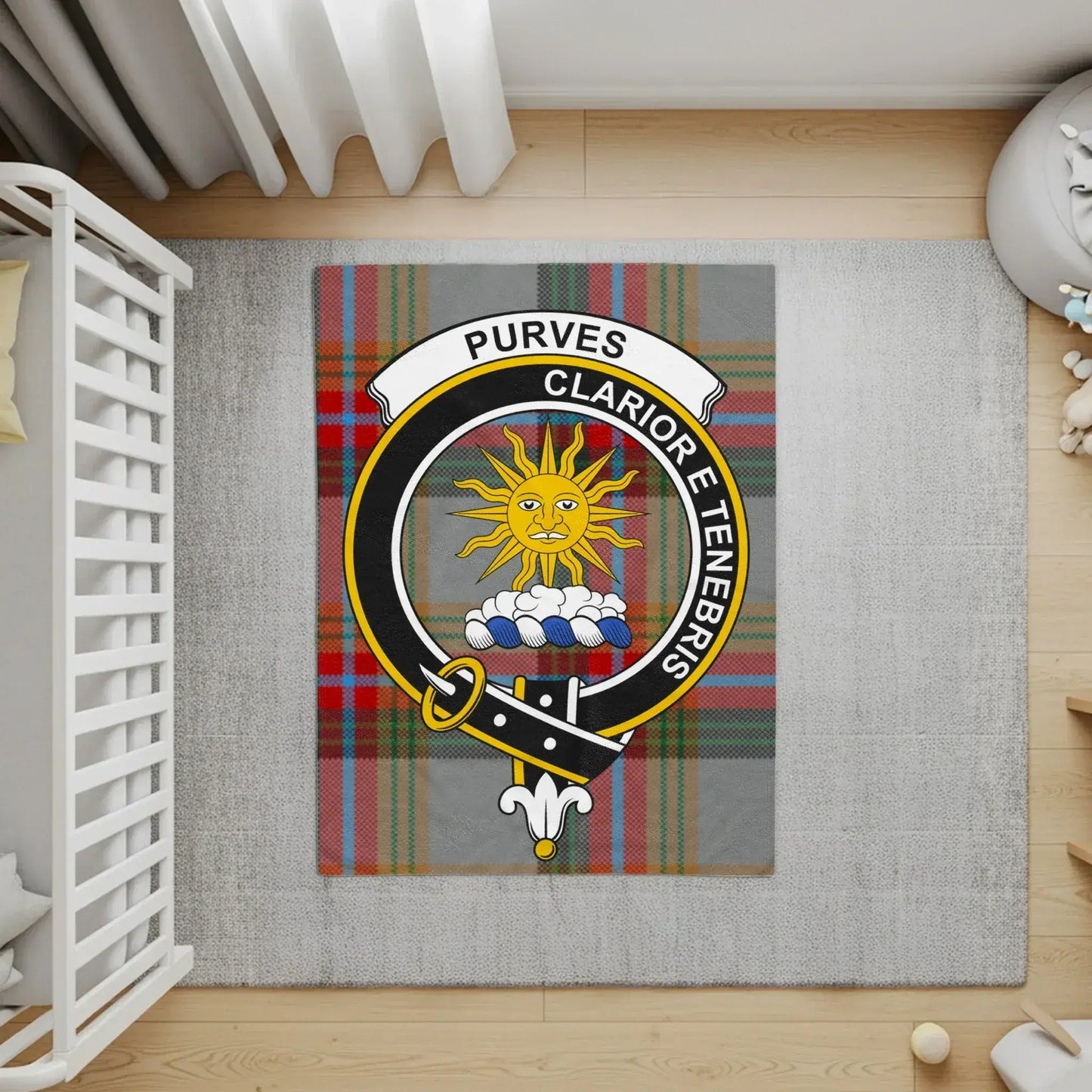 Purves Clan Crest with Tartan Accent Rug product