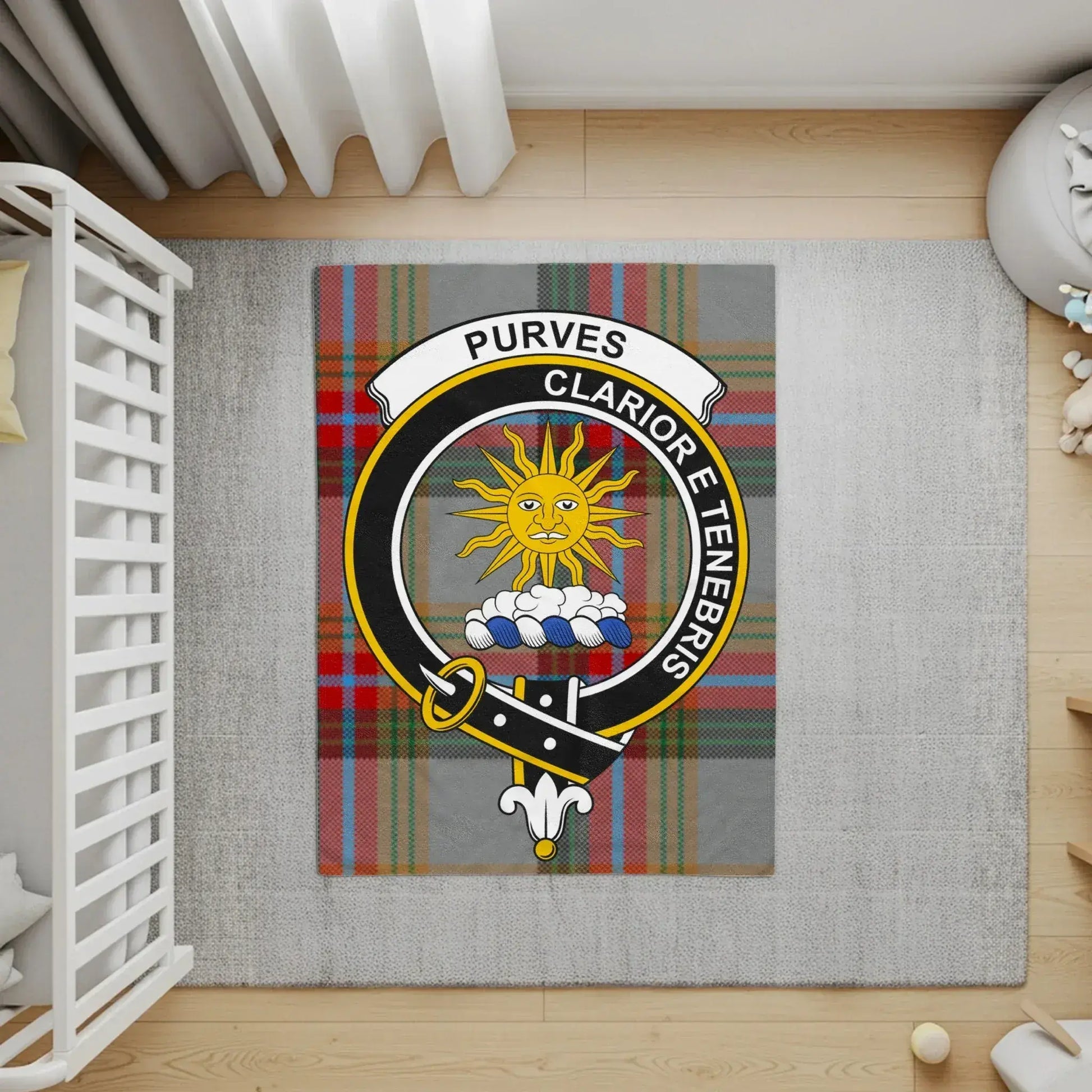 Purves Clan Crest with Tartan Accent Rug product