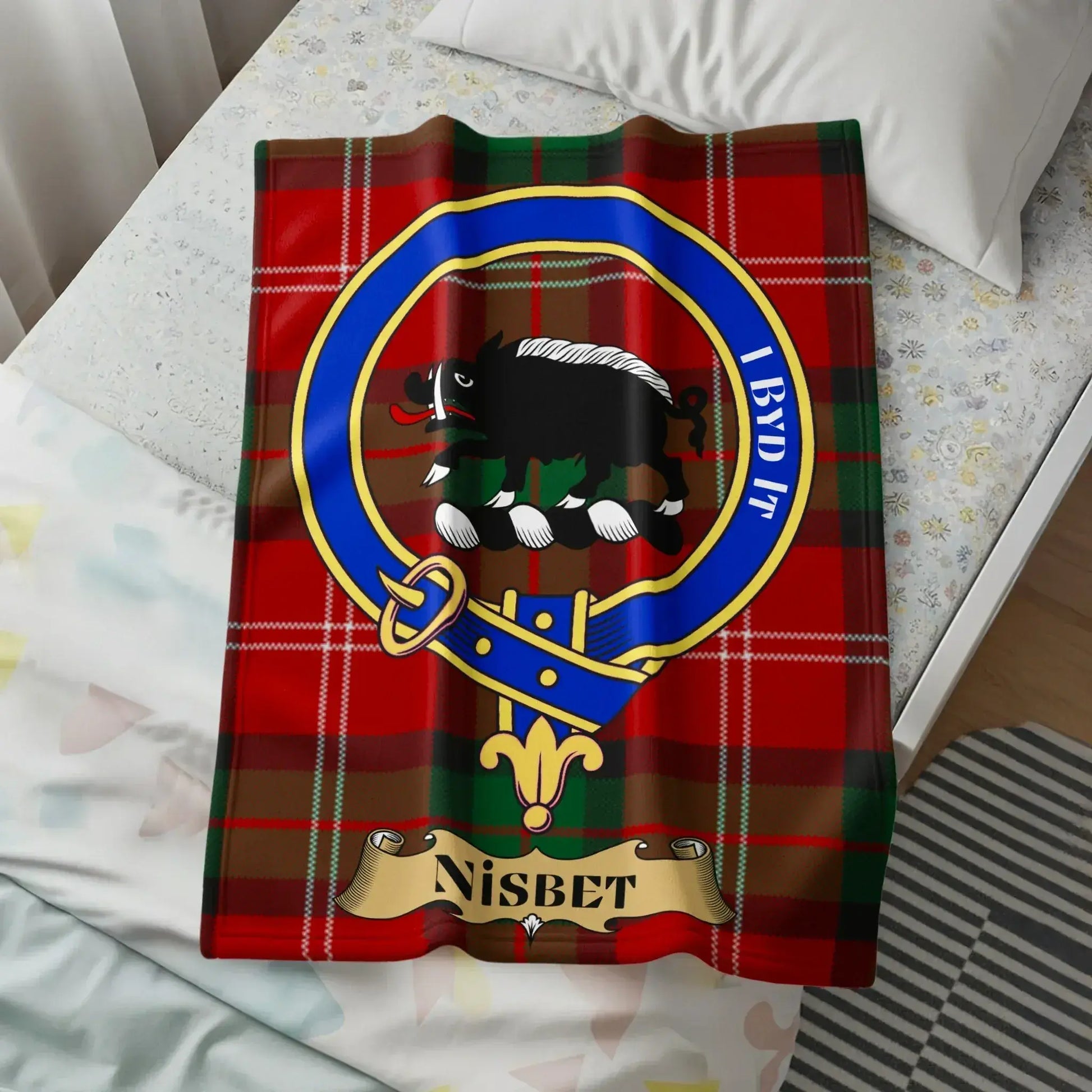 Bold Red Tartan Blanket with Unique Nisbet Design Blanket