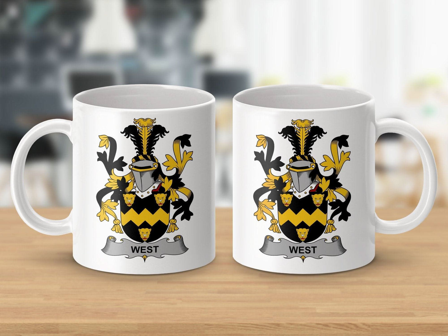West Family Crest Shield Black Yellow Emblem Mug - Celtic Ancestry Gifts
