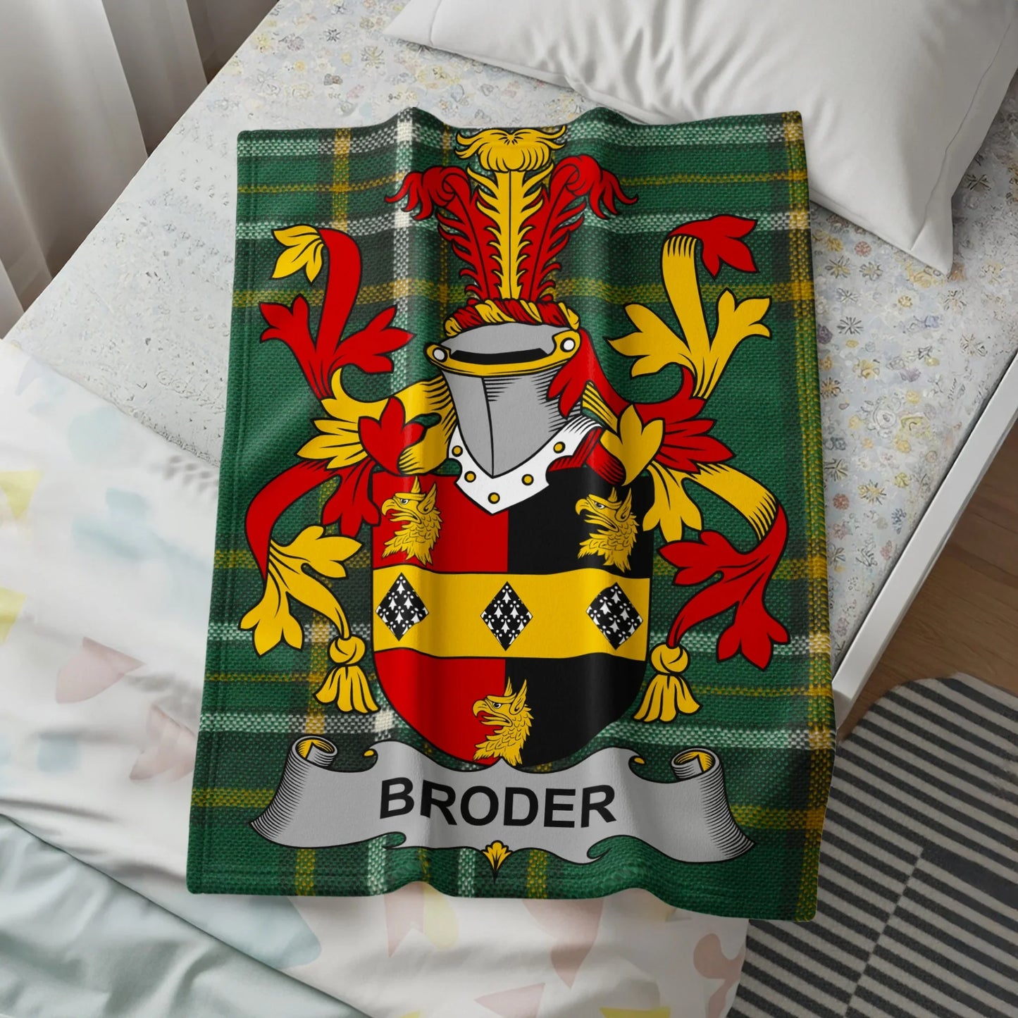 Broder Family Crest Coat of Arms Plaid Blanket product