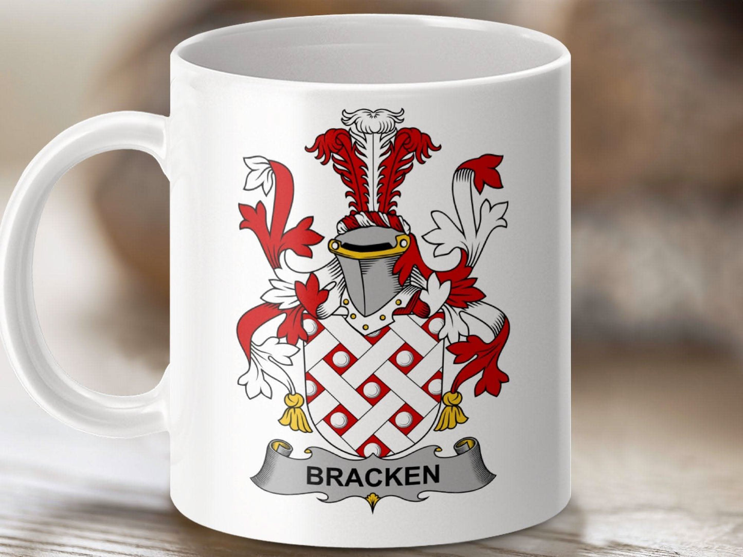 Bracken Family Crest Heraldic Design Mug - Celtic Ancestry Gifts