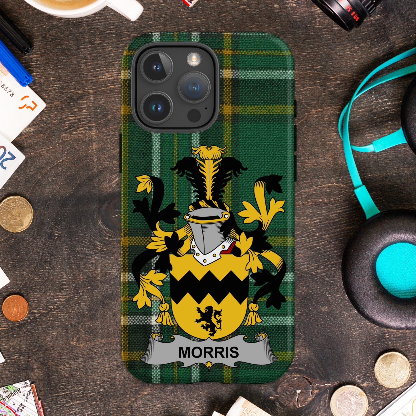Customizable Green Tartan Morris Family Crest Phone Case product