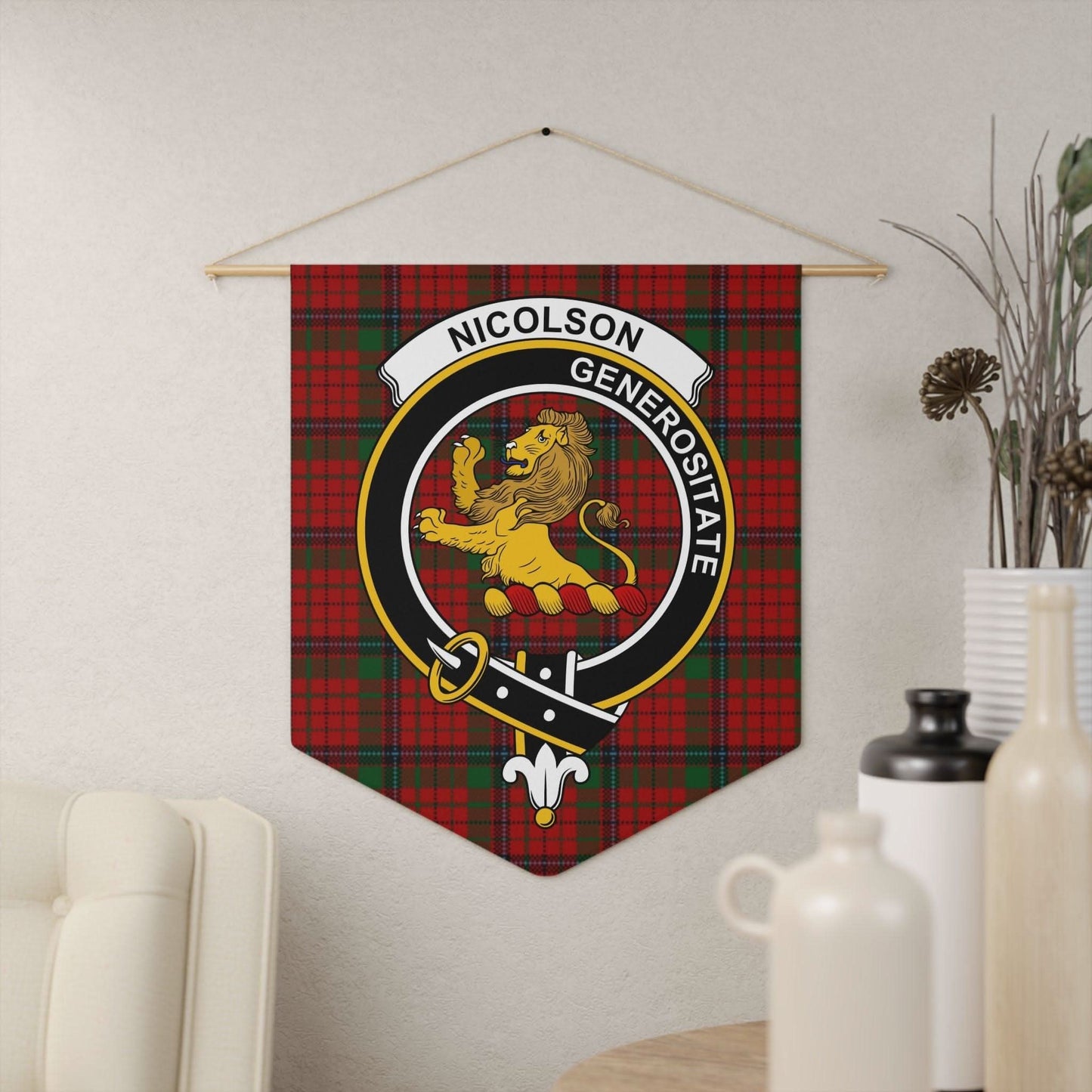 Nicolson Generositate Clan Crest Tartan Wall Pennant - Celtic Ancestry Gifts