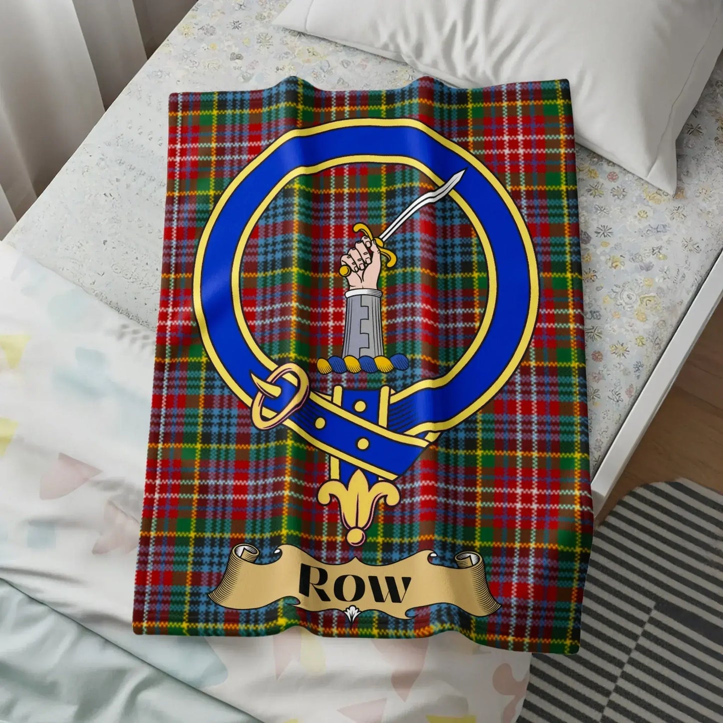 Scottish Clan Row Tartan Crest Design Blanket product