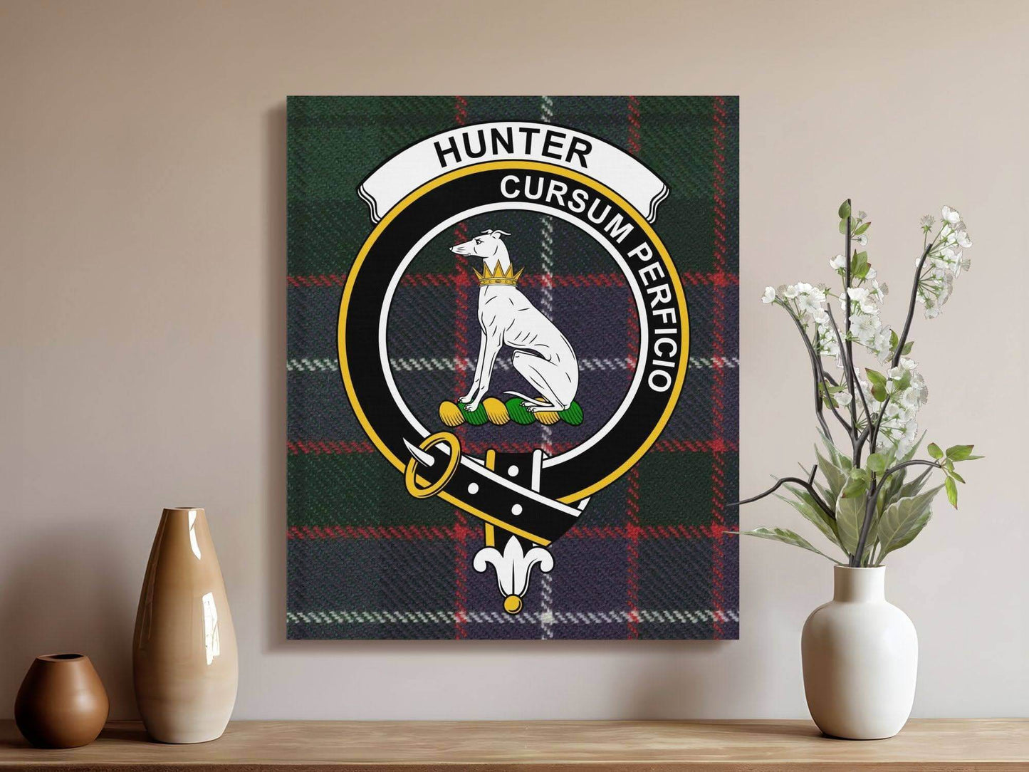 Hunter Clan Crest Cursum Perficio Canvas - Celtic Ancestry Gifts