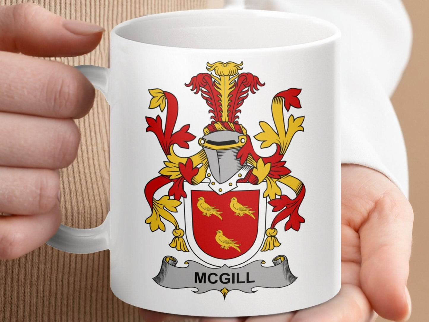 McGill Family Crest Coat of Arms Emblem Mug - Celtic Ancestry Gifts