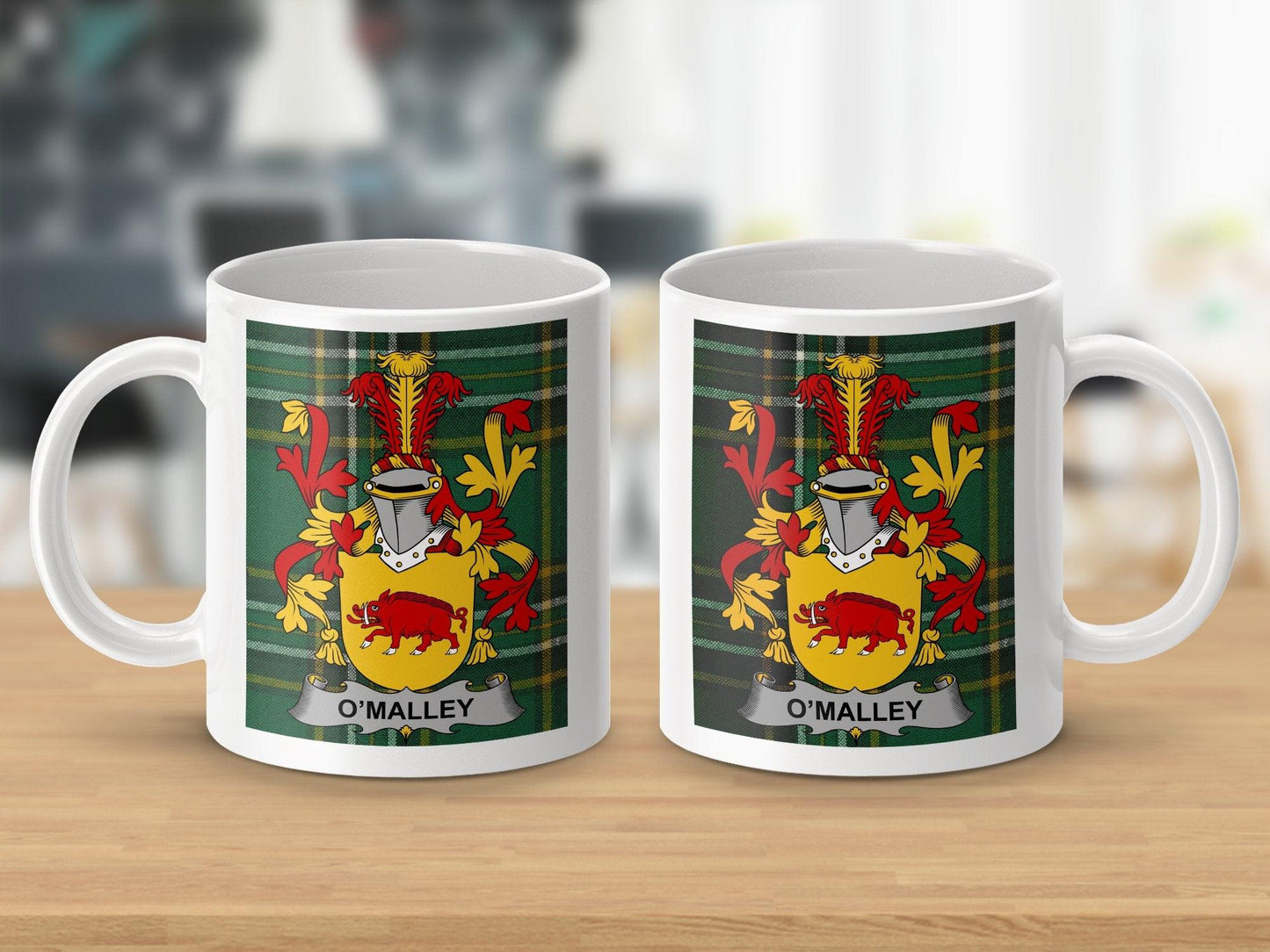 OMalley Surname Family Crest Irish National Tartan Mug - Celtic Ancestry Gifts