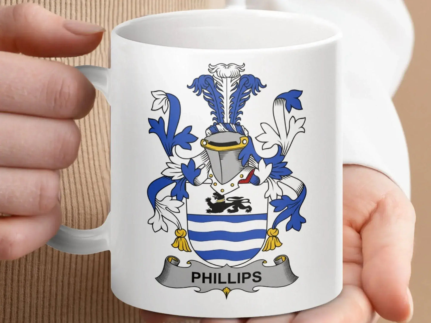Phillips Family Crest Decorative Coffee Mug - Celtic Ancestry Gifts