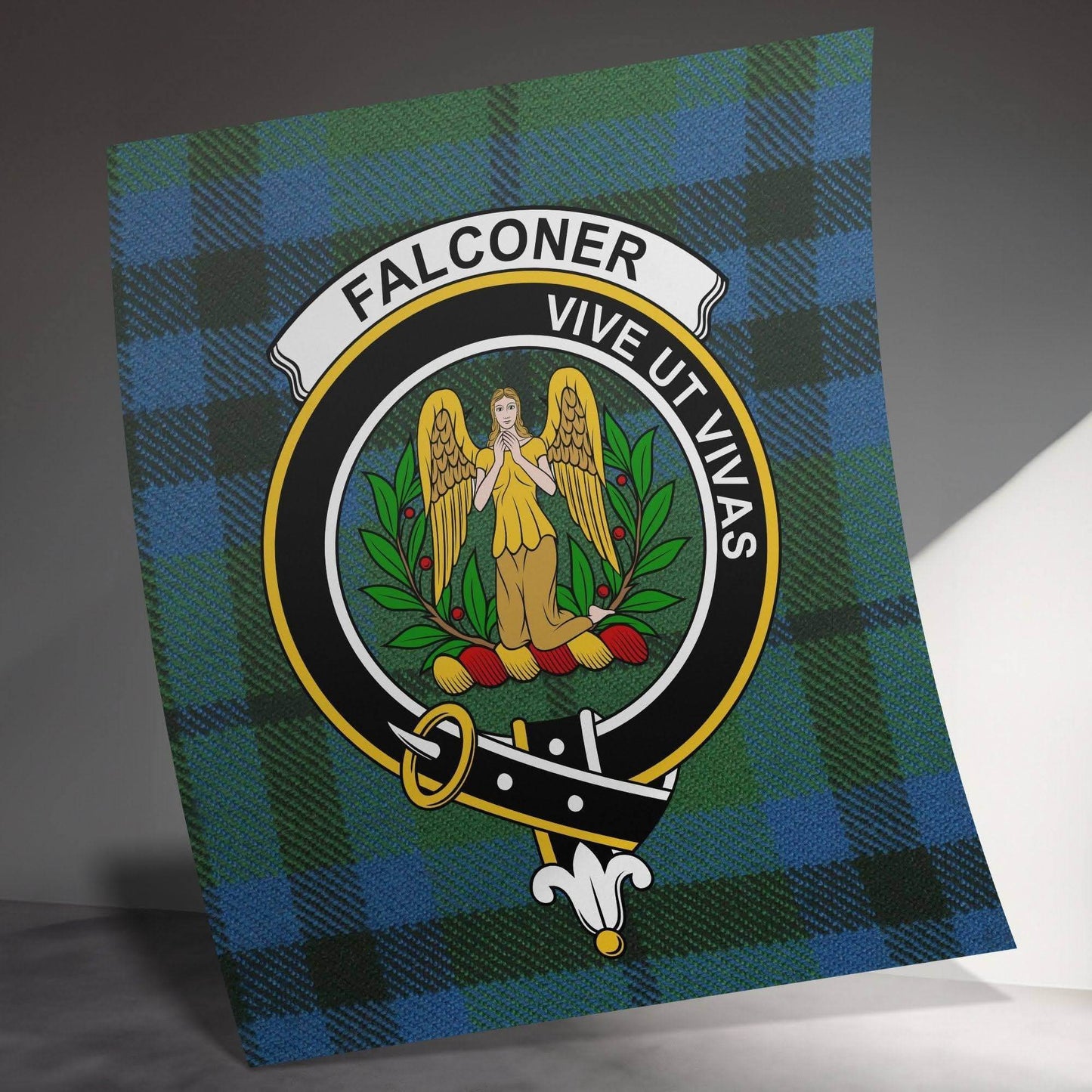 Falconer Scottish Clan Crest Tartan Poster Canvas Wrap - Celtic Ancestry Gifts