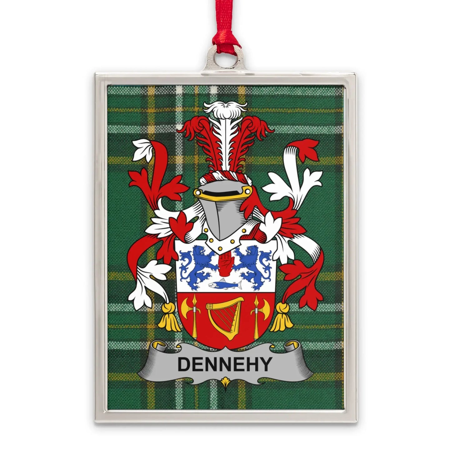 Dennehy Crest with Tartan Background Ornament product