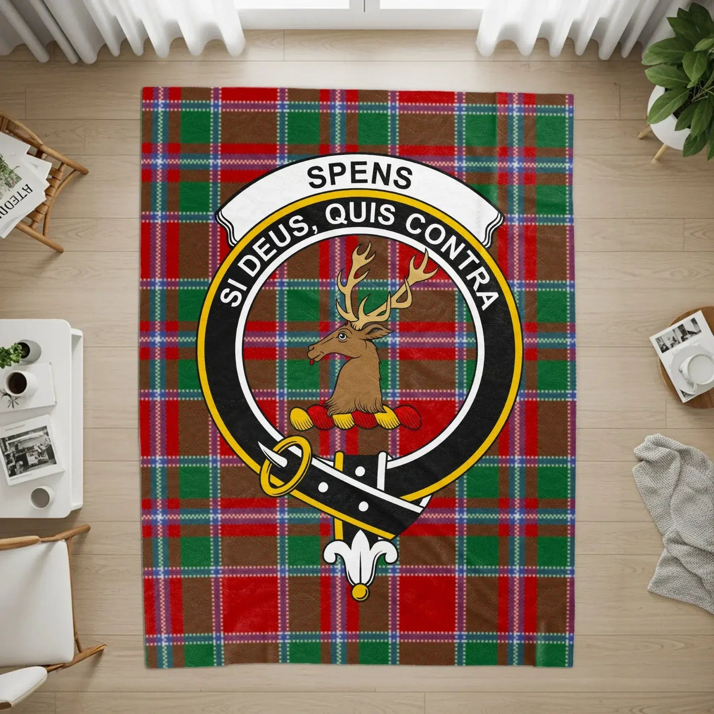 Scottish Clan Crest with Deer Emblem Tartan Blanket product type