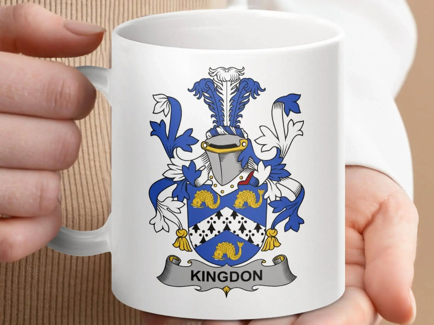 Kingdon Family Irish Surname Coat Arms Heraldry Crest mug - Celtic Ancestry Gifts