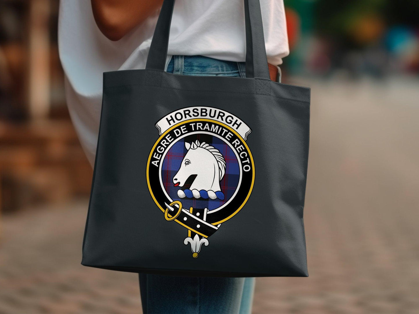 Horsburgh Scottish Clan Crest Tartan Tote Bags - Celtic Ancestry Gifts