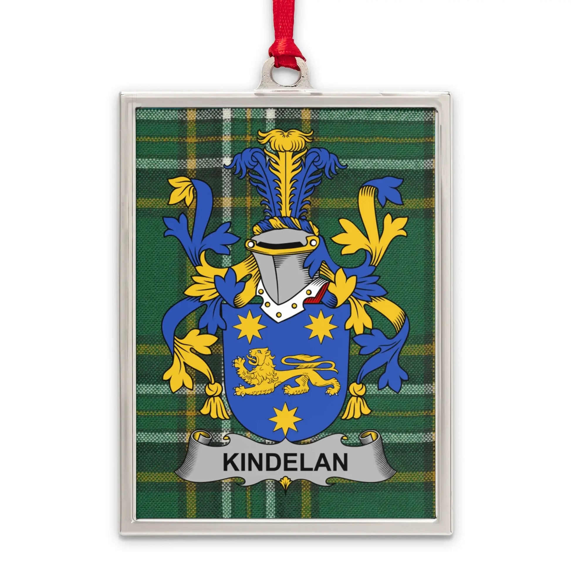 Kindelan Crest Plaid Background Holiday Ornament product type