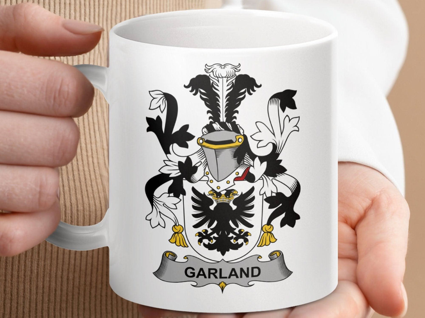 Garland Surname Irish Family Crest Mug - Celtic Ancestry Gifts