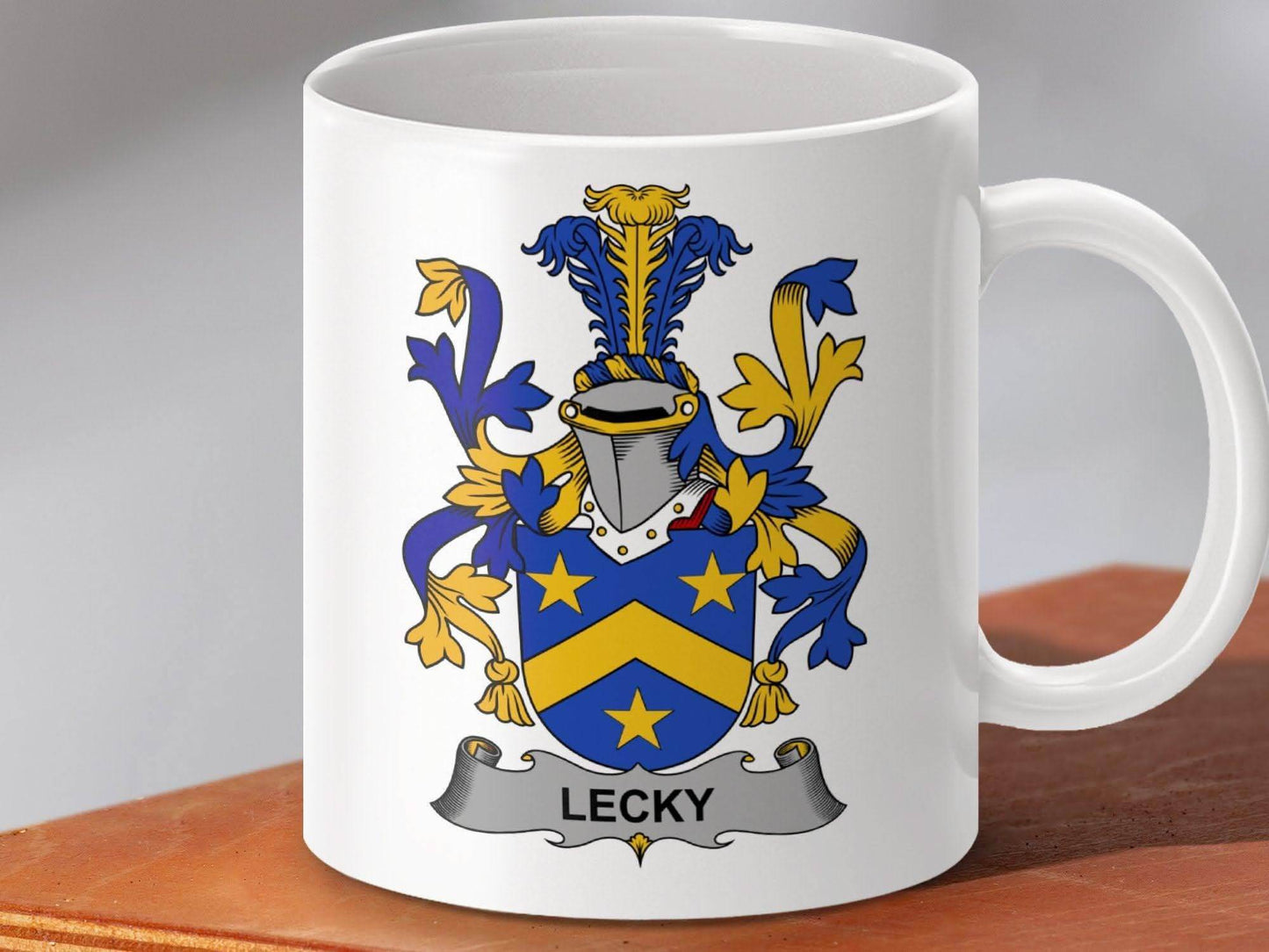 Lecky Surname Irish Family Crest Coat Arms Heraldry mug - Celtic Ancestry Gifts