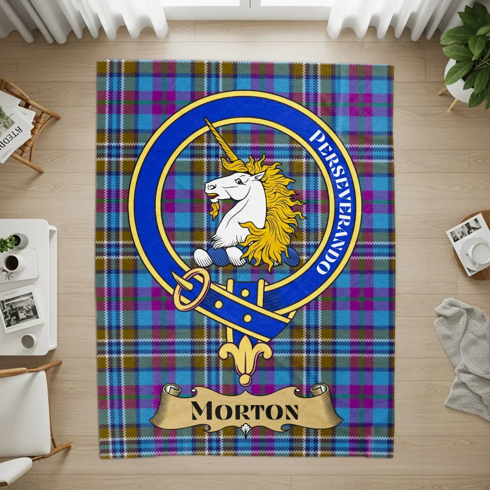 Morton Perseverando Plaid Unicorn Crest Rug product