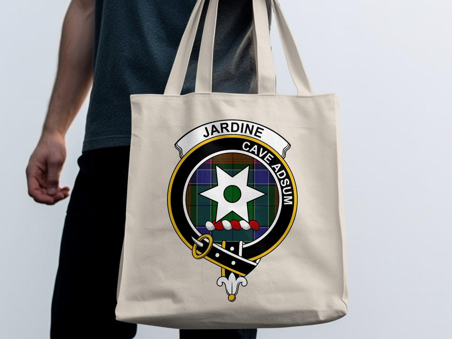 Jardine Scottish Clan Crest Tartan Tote Bags - Celtic Ancestry Gifts