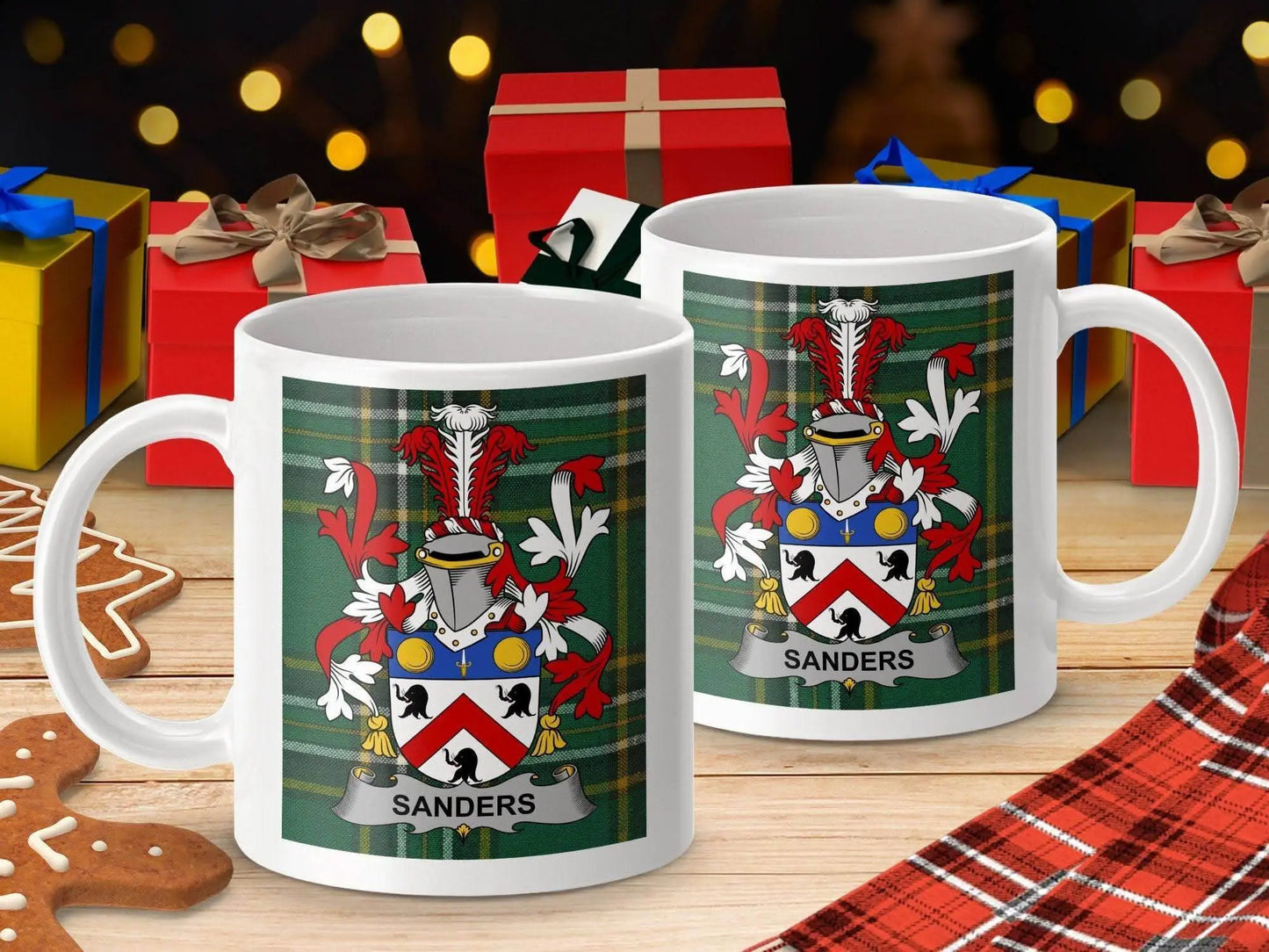 Sanders Surname Family Crest Irish Tartan Mug - Celtic Ancestry Gifts