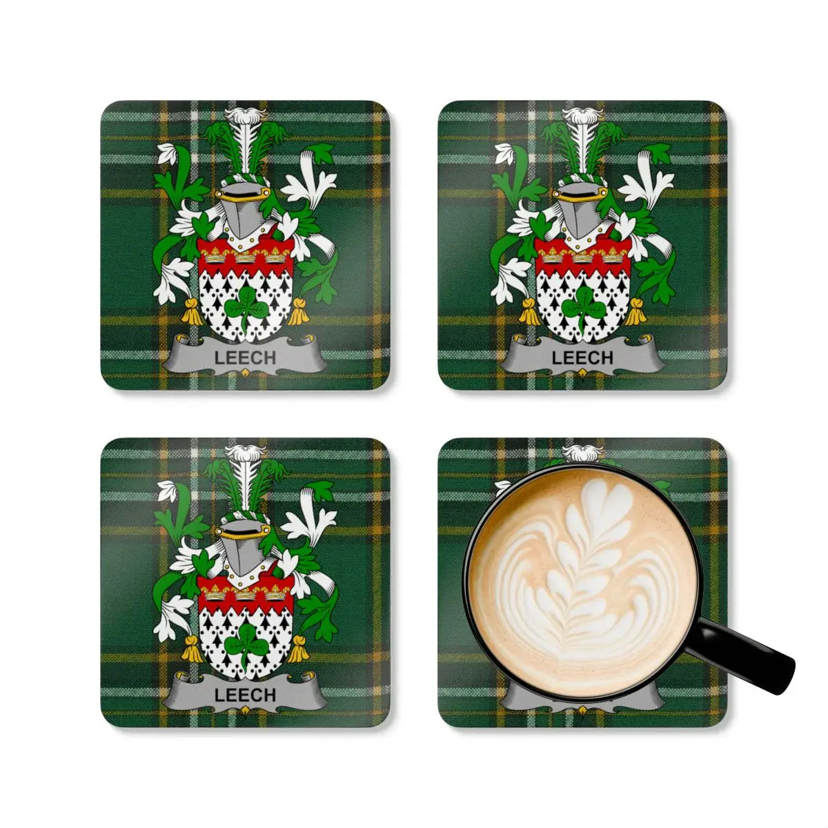 Leech Family Tartan Crest Set of Four Coasters Products