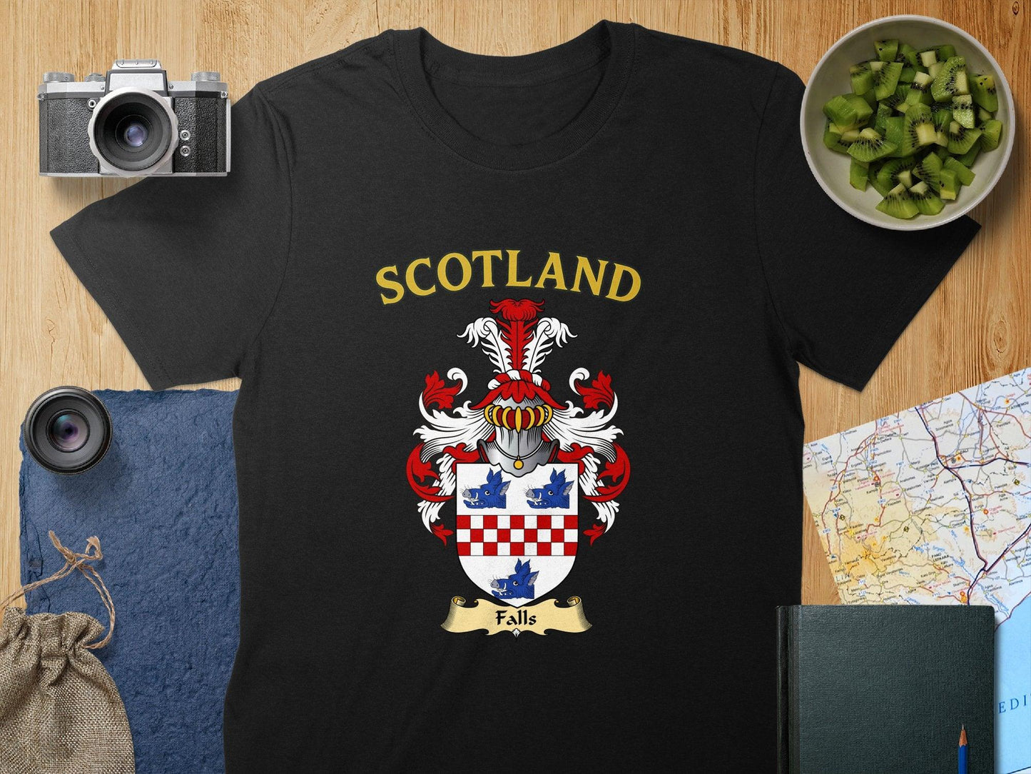 Falls Clan Coat of Arms Heraldic Family Crest T-Shirt - Celtic Ancestry Gifts