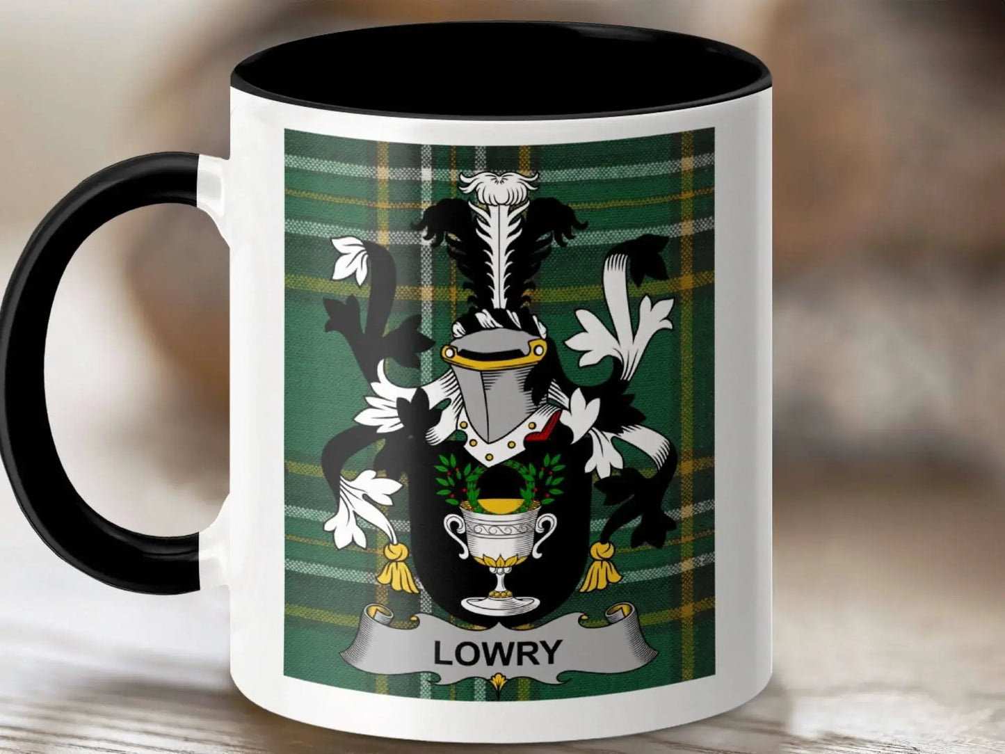 Lowry Surname Family Crest Irish Tartan Mug - Celtic Ancestry Gifts