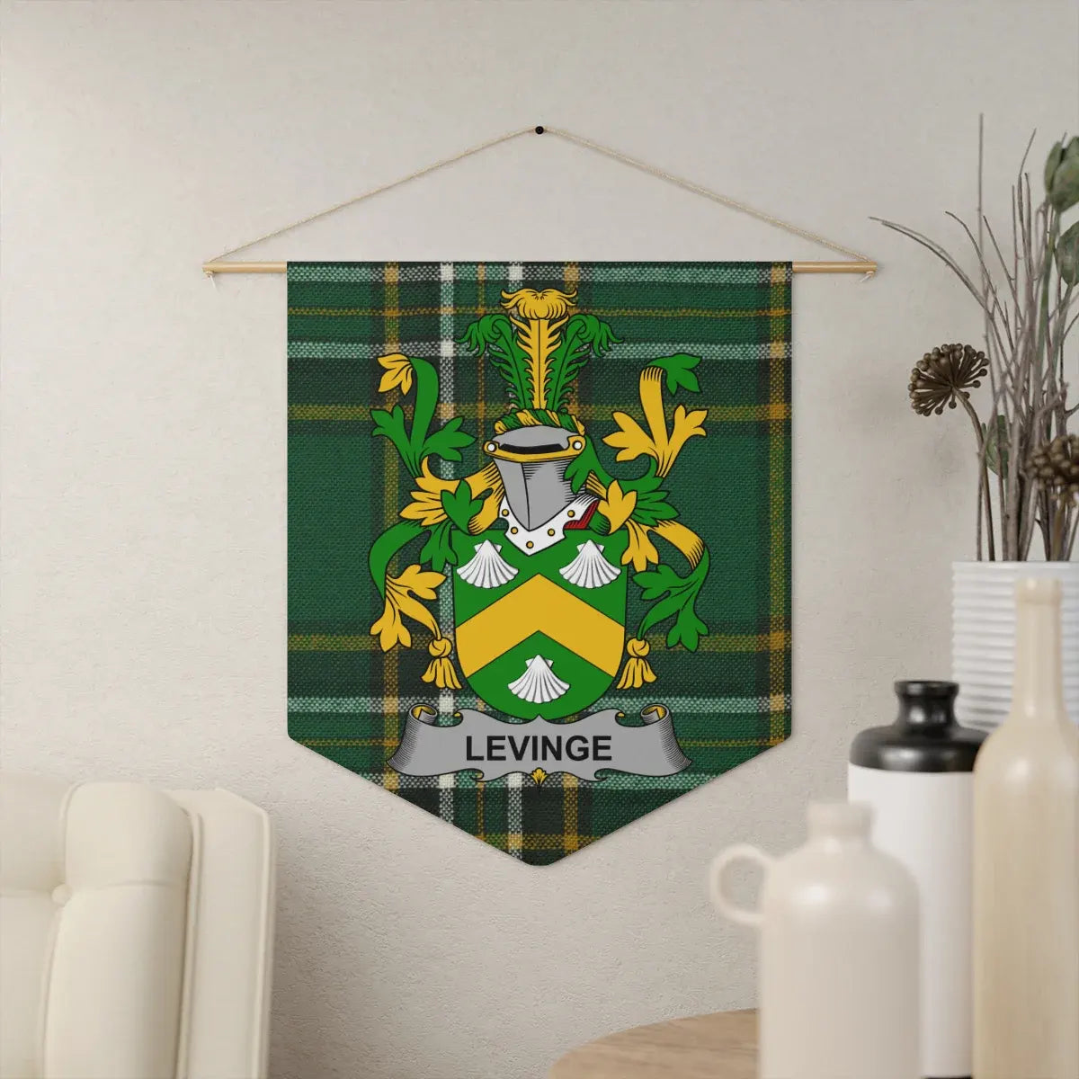 Levinge Family Crest Green Tartan Wall Hanging product