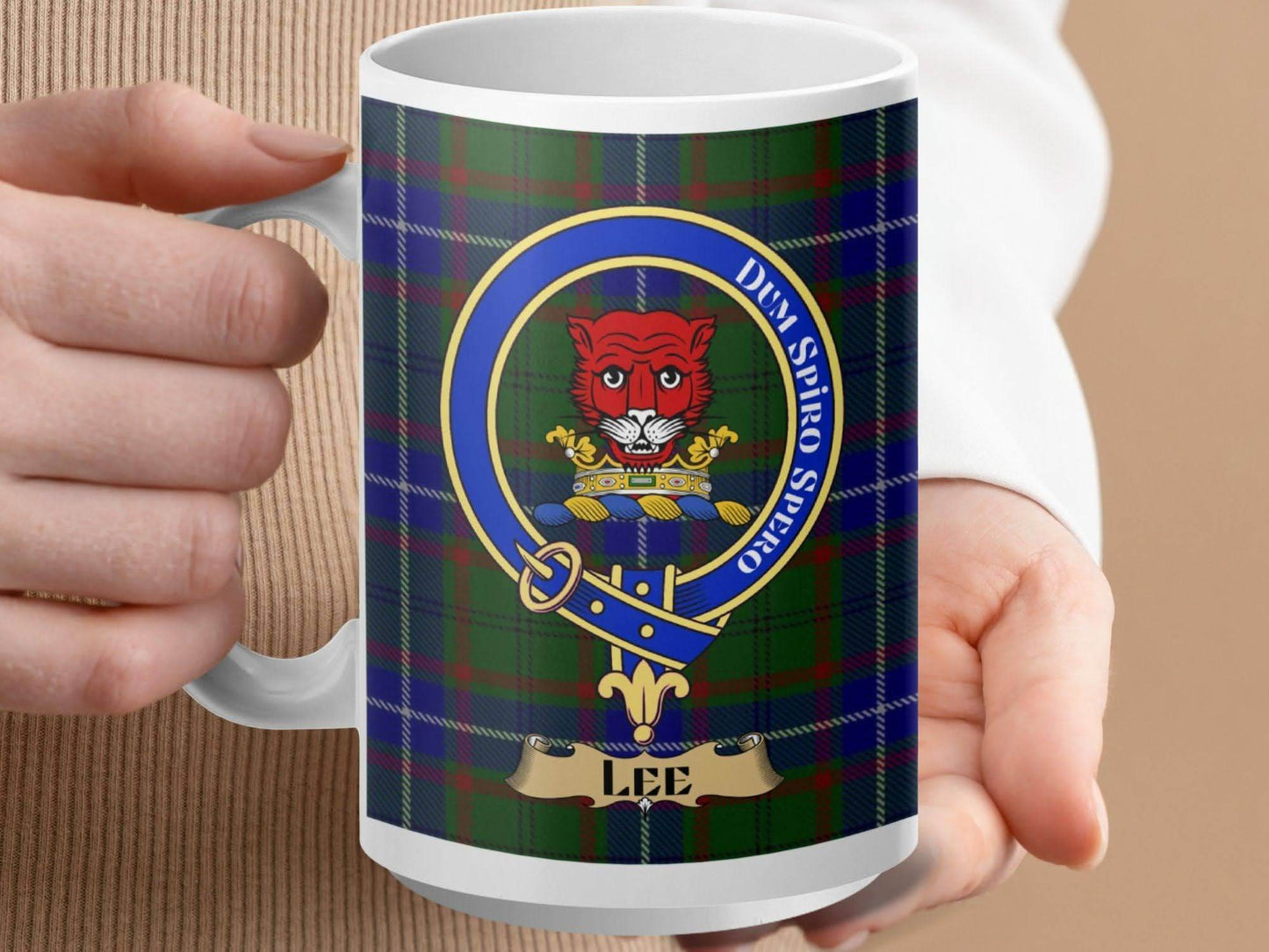 Clan Lee Family Crest Mug with Tartan Design product