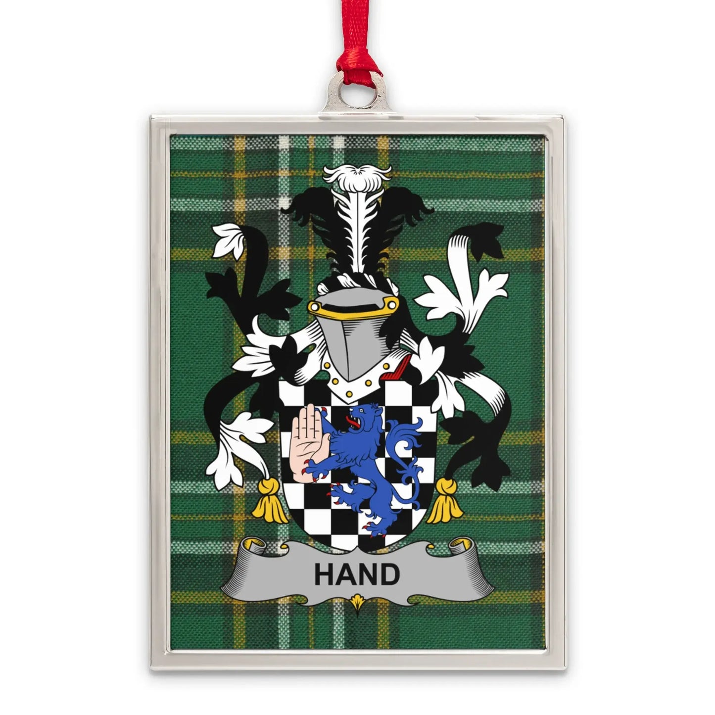 Hand Family Crest Plaid Background Metal Ornament product type
