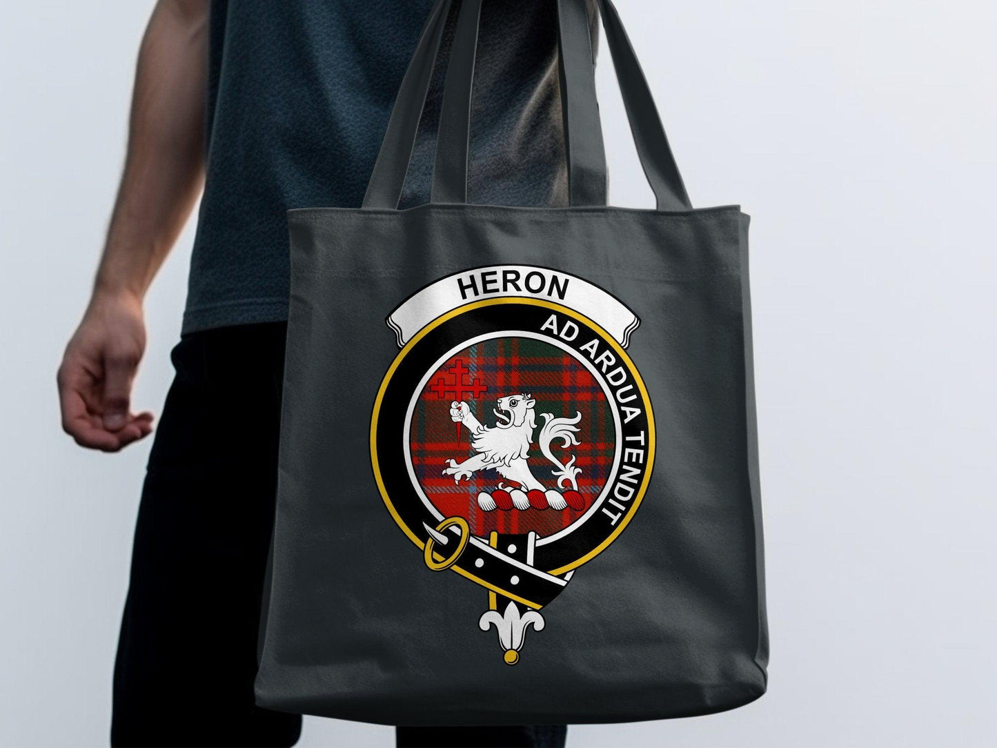 Heron Scottish Clan Crest Tartan Tote Bags - Celtic Ancestry Gifts