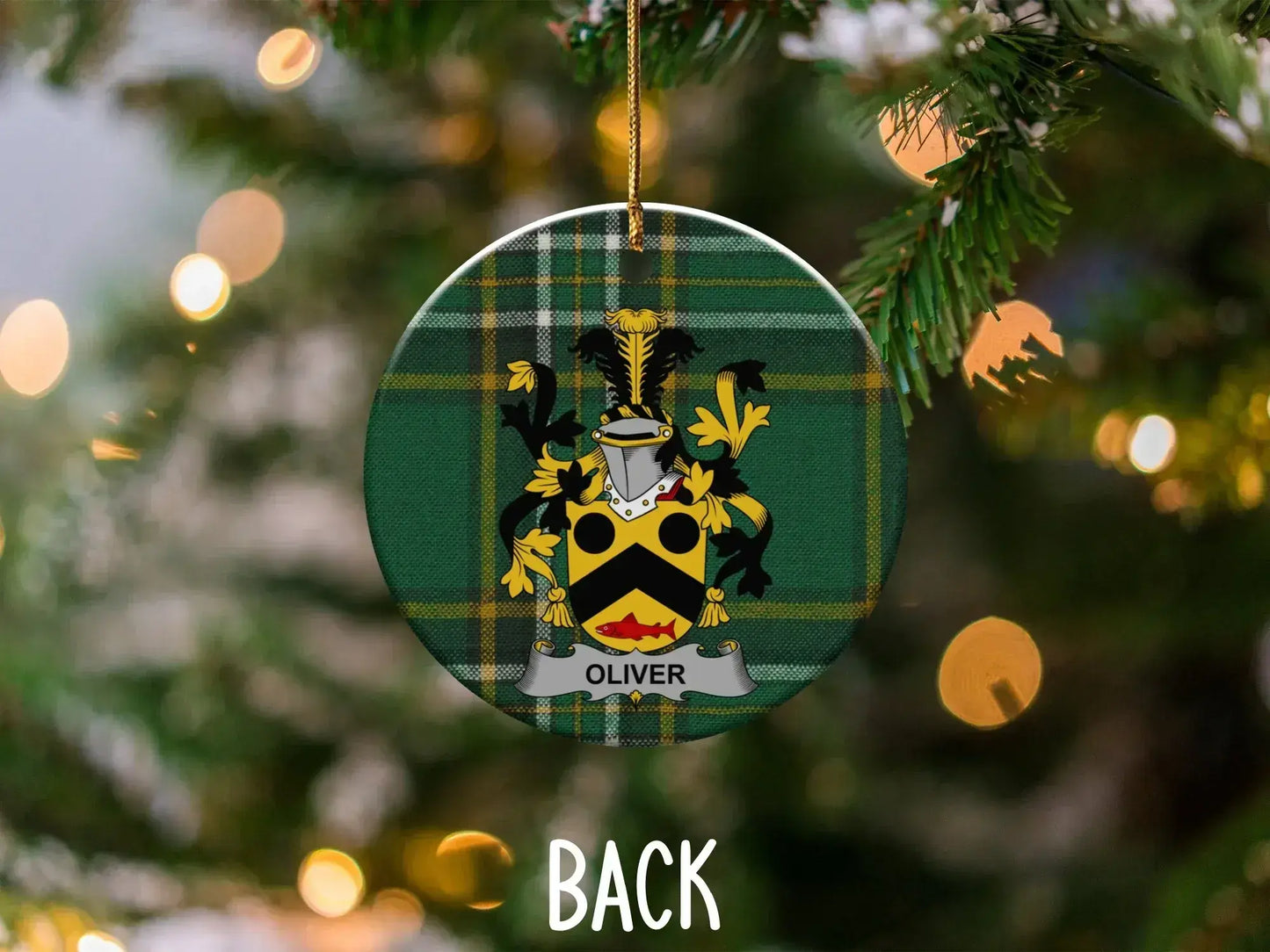 Custom Family Crest Plaid Design Christmas Ornament product
