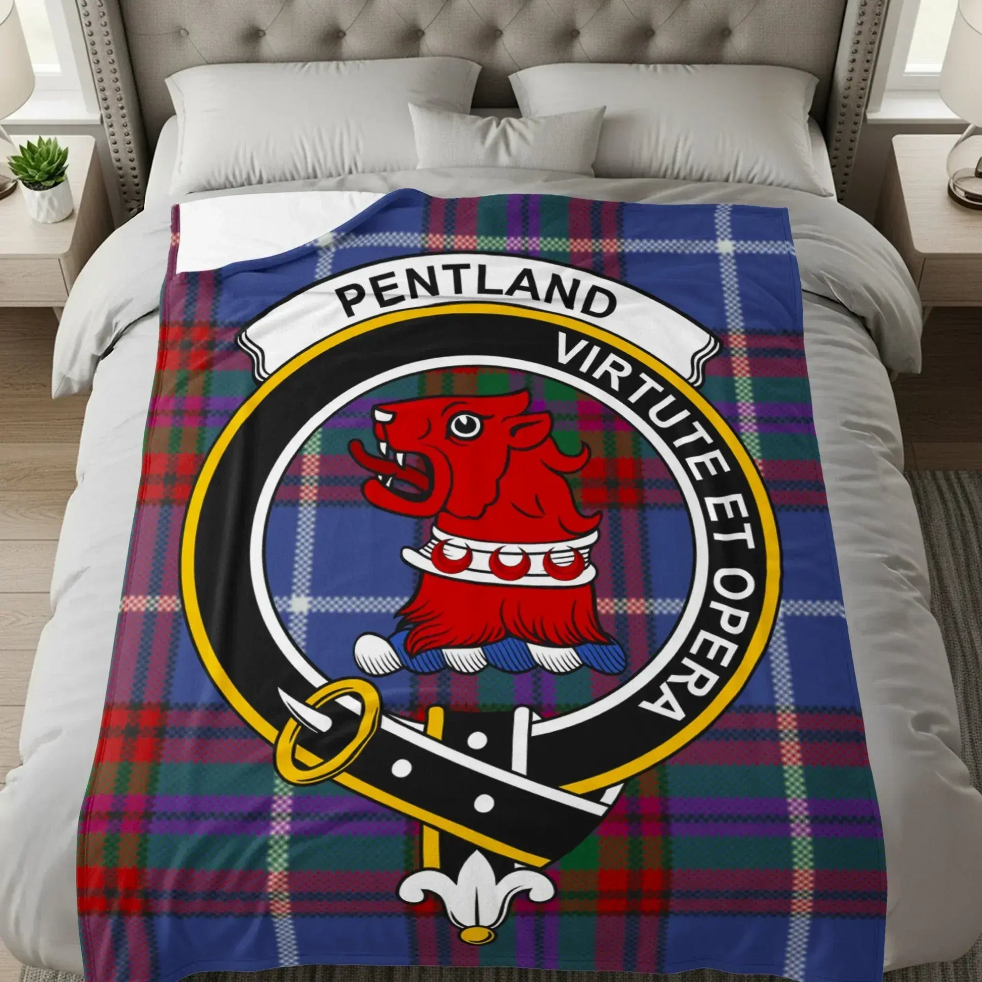 Pentland Clan Crest Design Tartan Plaid Blanket product