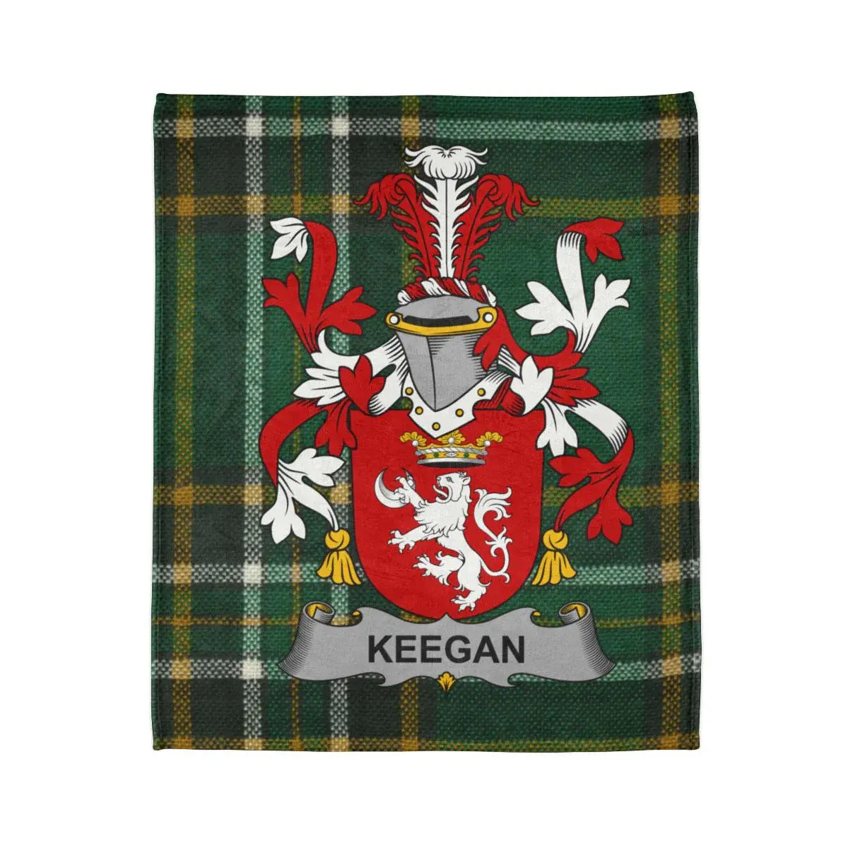 Keegan Family Coat of Arms on Tartan Throw Blanket product
