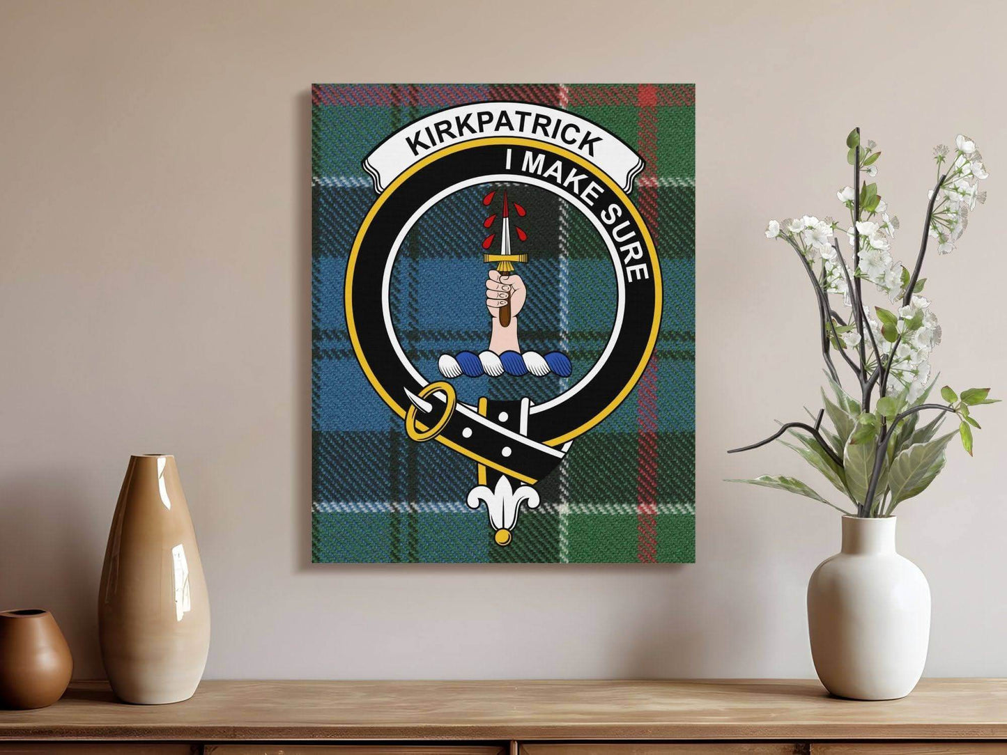 Kirkpatrick Scottish Tartan Clan Crest Emblem Canvas - Celtic Ancestry Gifts
