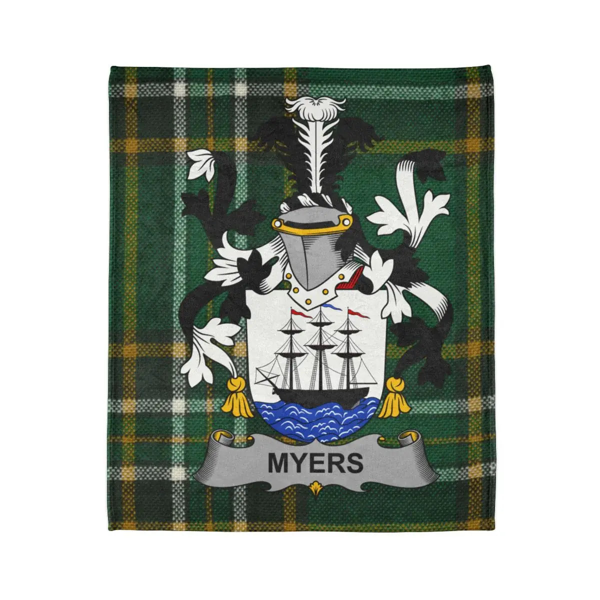 Myers Family Crest with Ship Plaid Design Blanket Product