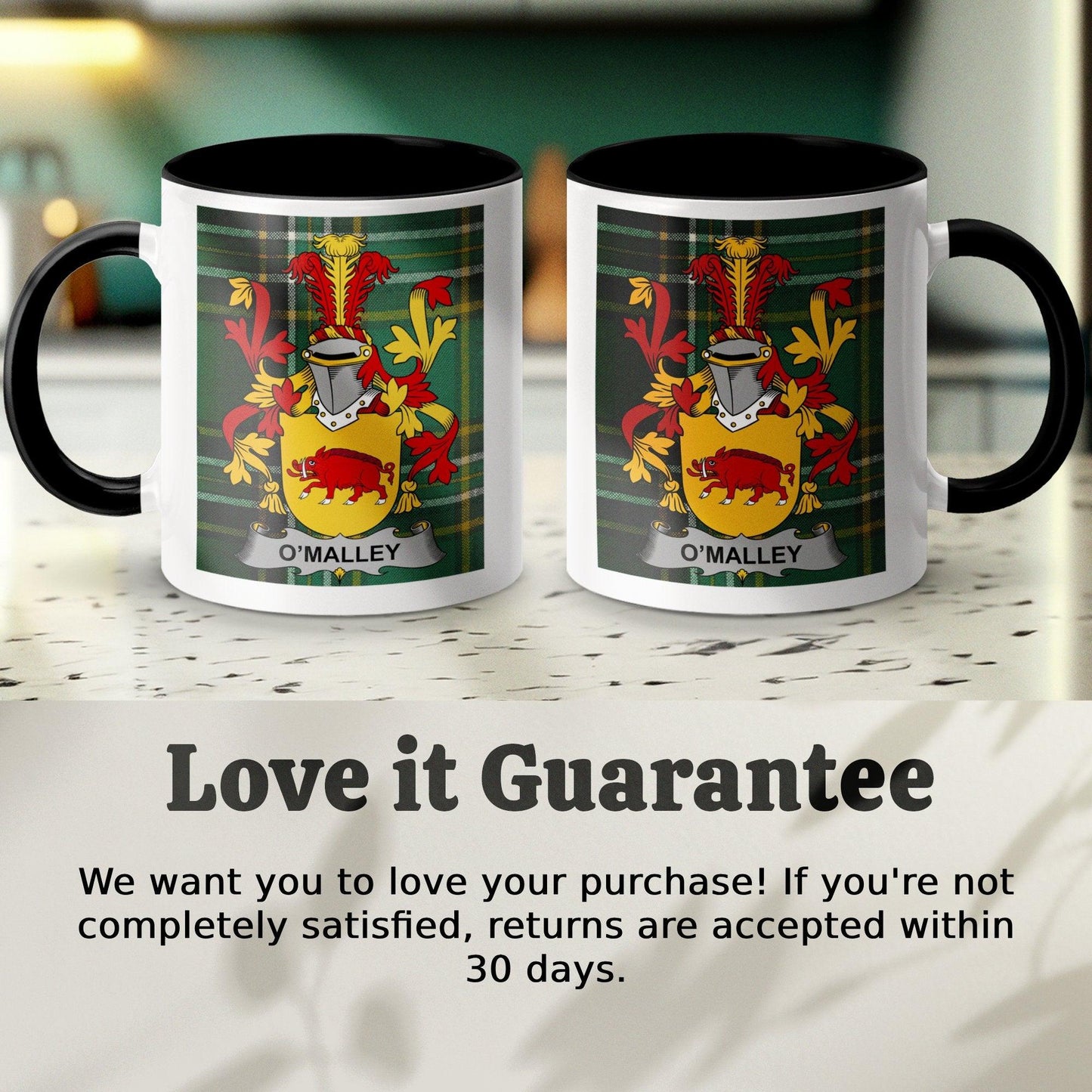 OMalley Surname Family Crest Irish National Tartan Mug - Celtic Ancestry Gifts
