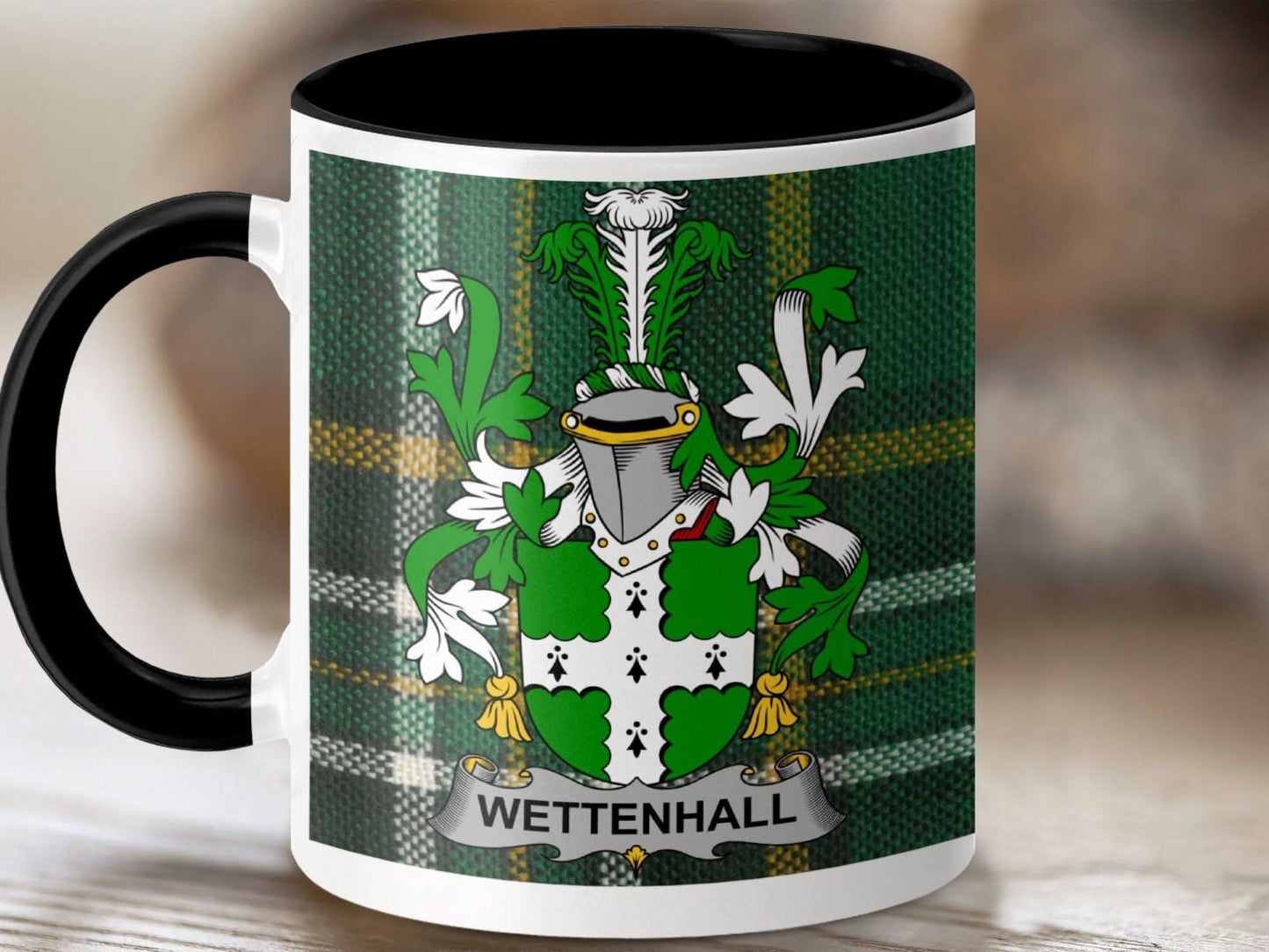 Wettenhall Surname Family Crest Irish Tartan Mug - Celtic Ancestry Gifts