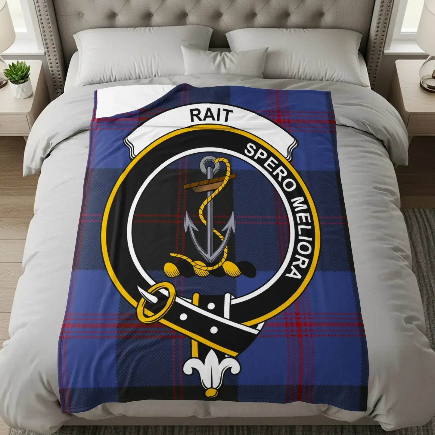 Clan Rait Crest Spero Meliora Tartan Design Blanket product