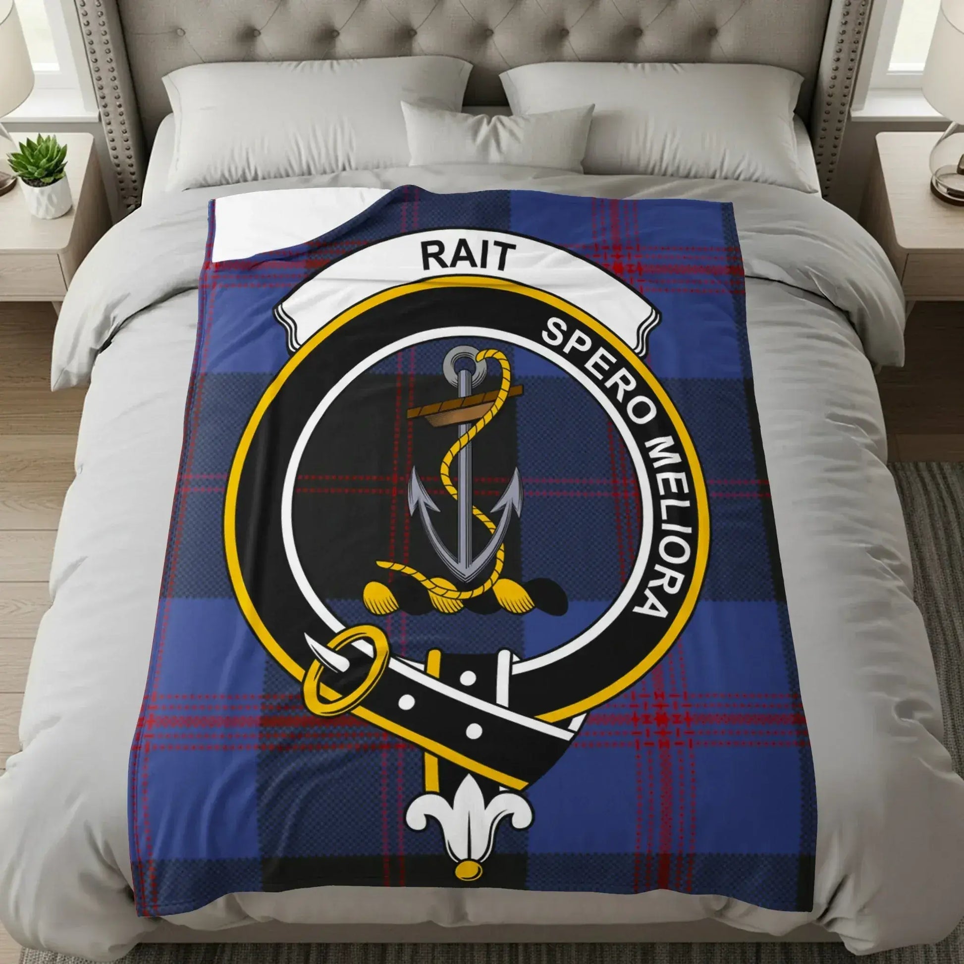 Clan Rait Crest Spero Meliora Tartan Design Blanket product