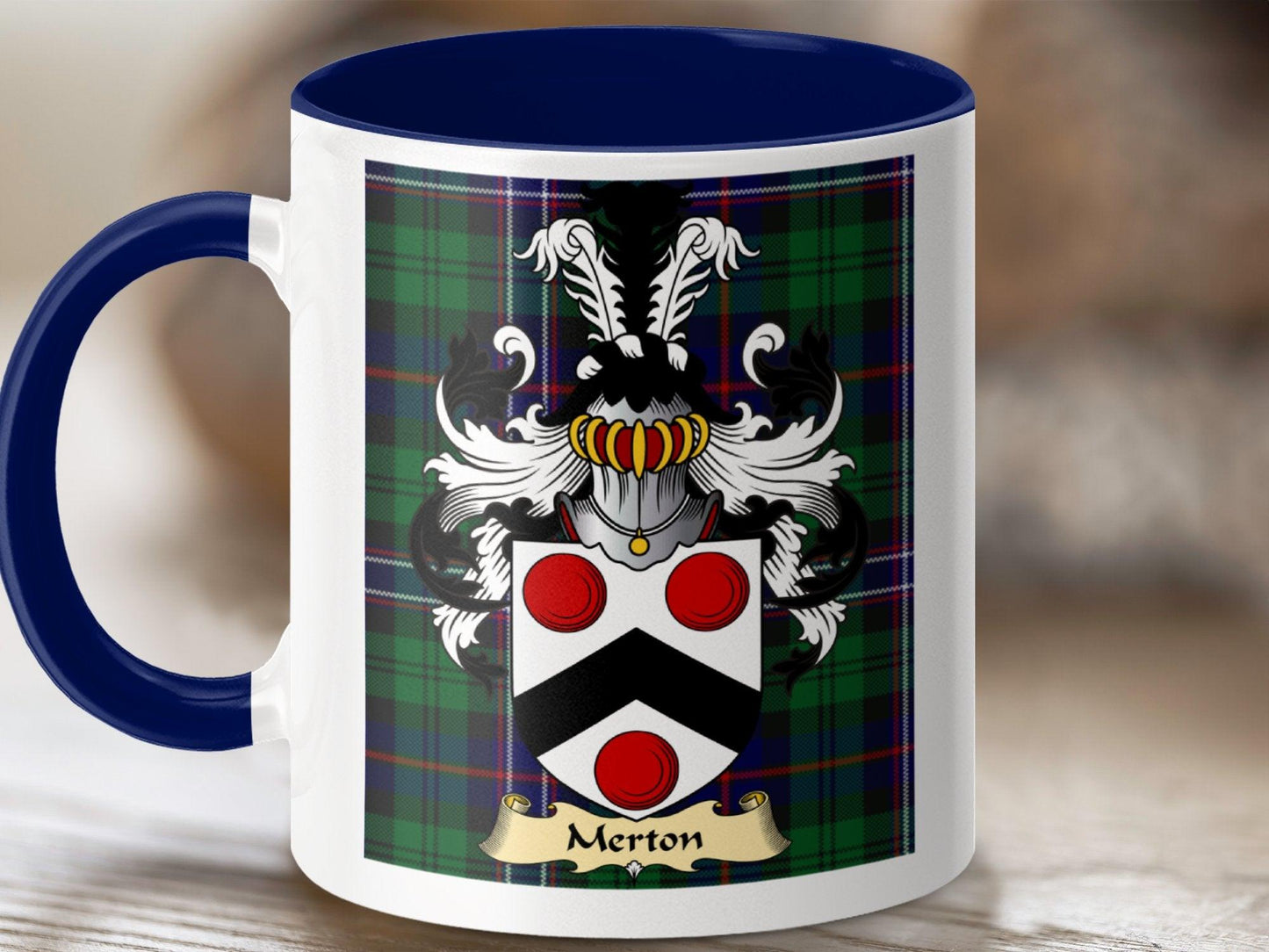 Merton Clan Surname Coat Of Arms Tartan Mug - Celtic Ancestry Gifts