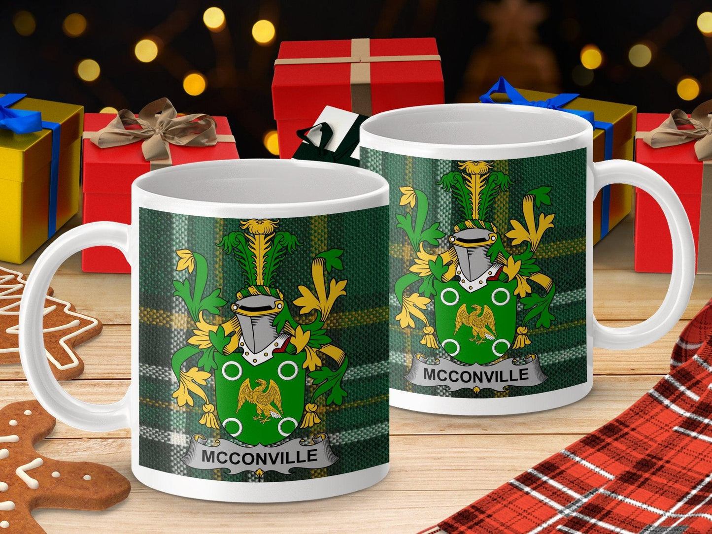 Festive Personalized McCOnville Family Coffee Mugs, Custom Holiday Gifts, Unique Christmas Cups