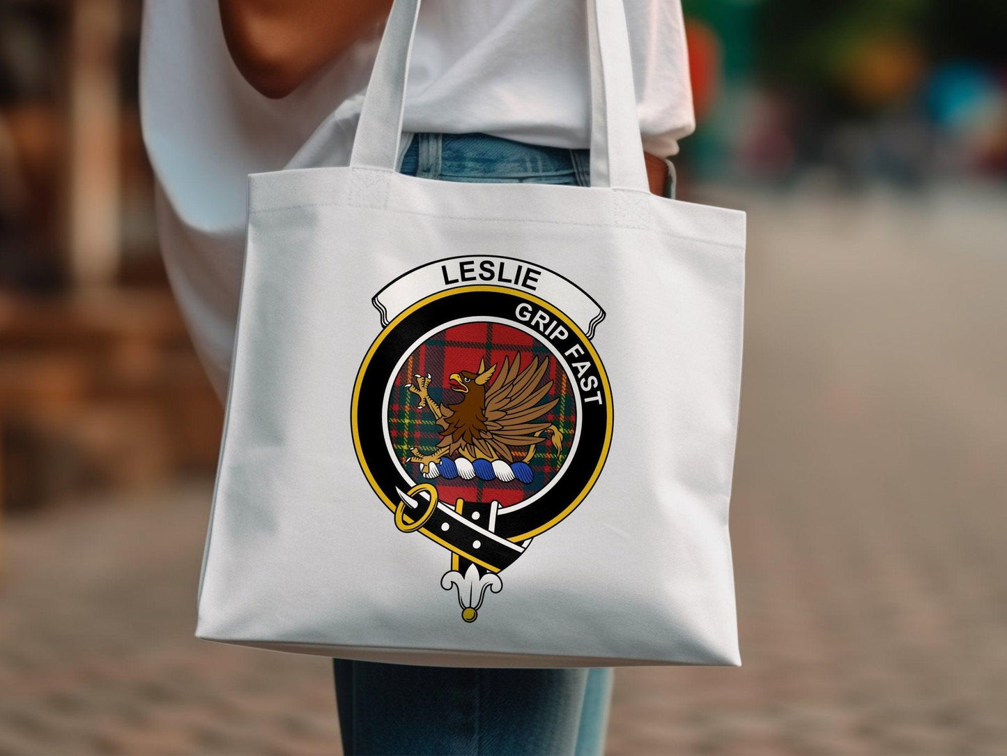Leslie Scottish Clan Crest Tartan Tote Bags - Celtic Ancestry Gifts
