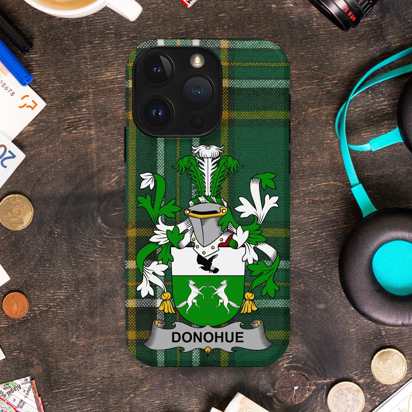 Green Tartan Shield Donohue Family Crest Phone Case product type