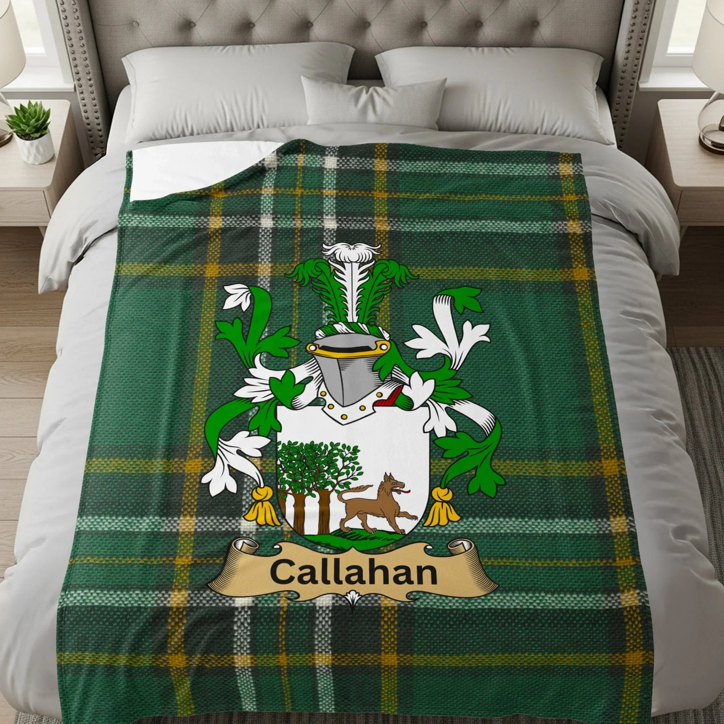 Callahan Plaid Blanket with Family Crest Product