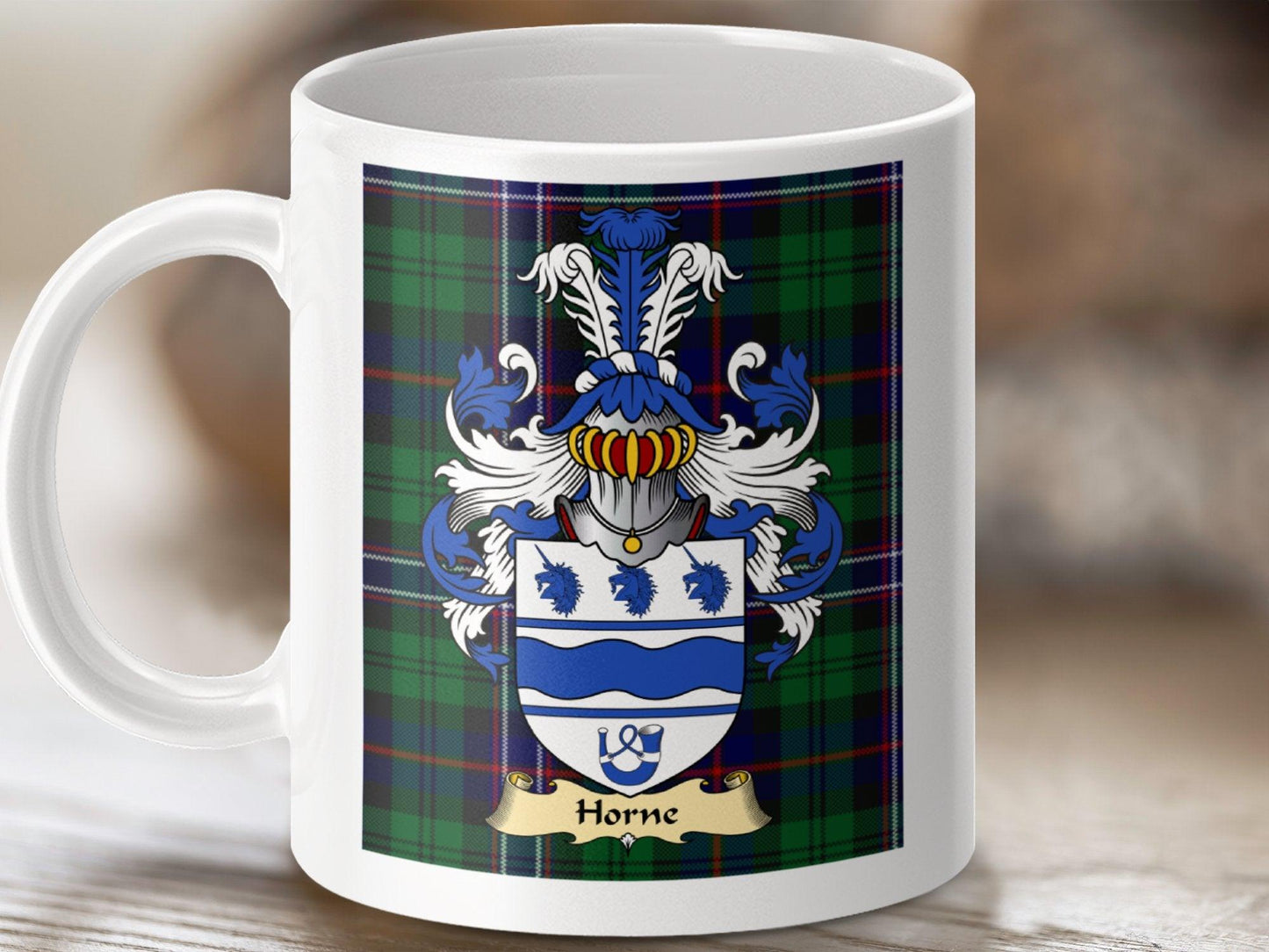 Horne Clan Surname Coat Of Arms Scottish Mug - Celtic Ancestry Gifts