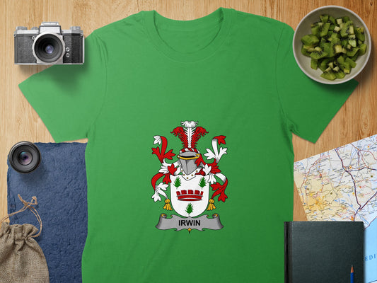 Irwin Family Crest on Green T-Shirt