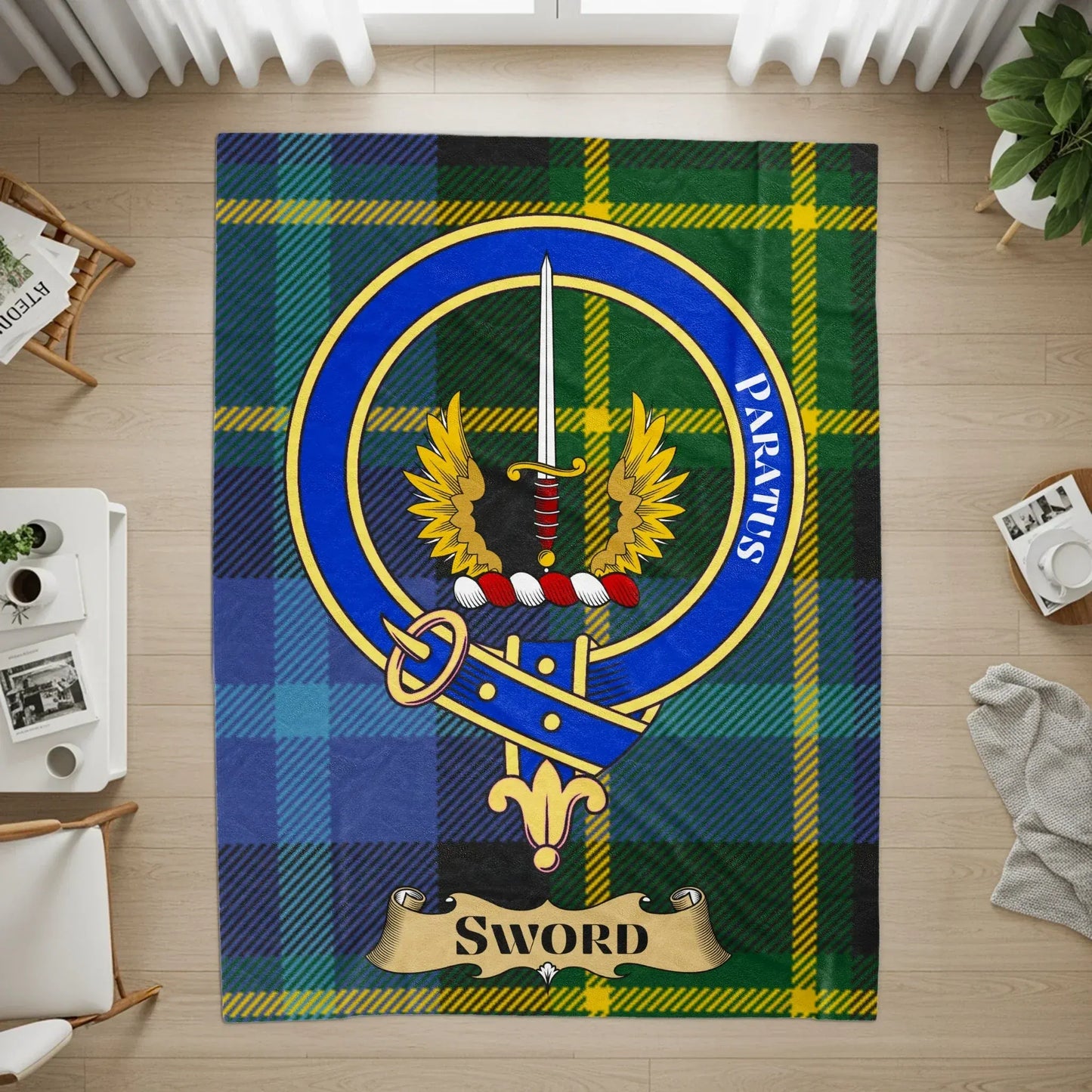 Paratus Sword with Colorful Background Rug product